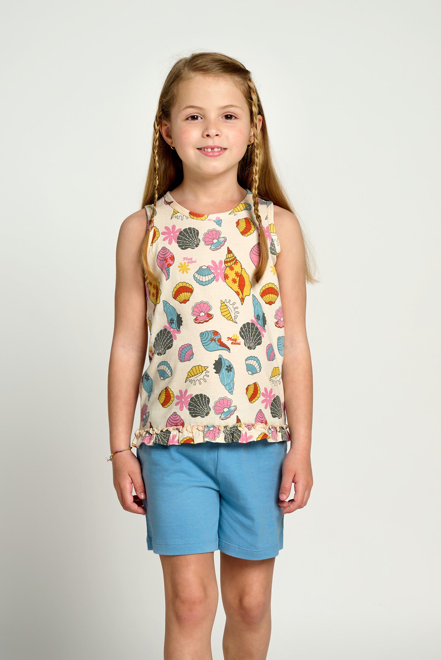 Blue Seashell Cotton Short Pyjamas for Children | MUYDEMI