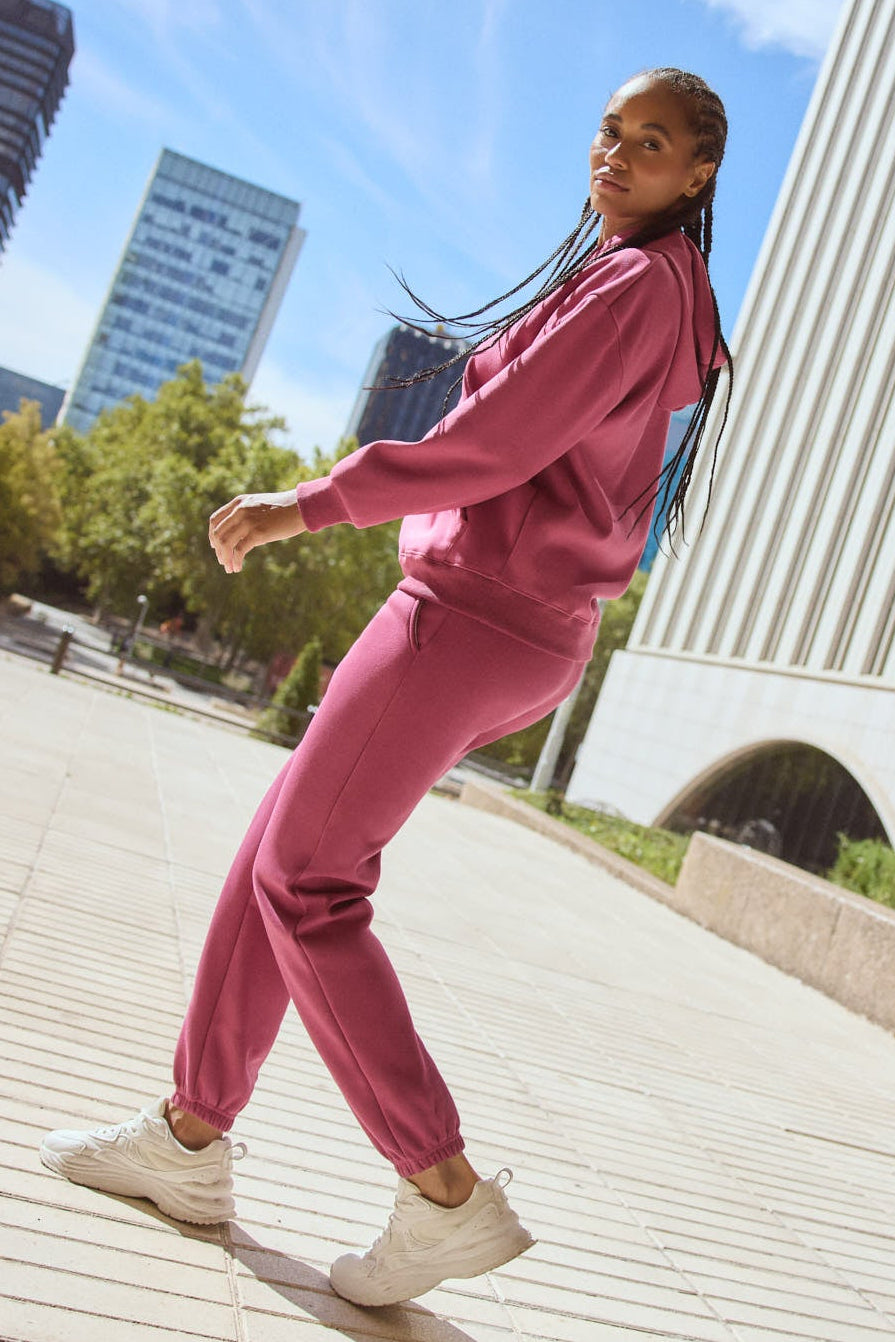 Women's pink brushed tracksuit with hoodie and joggers