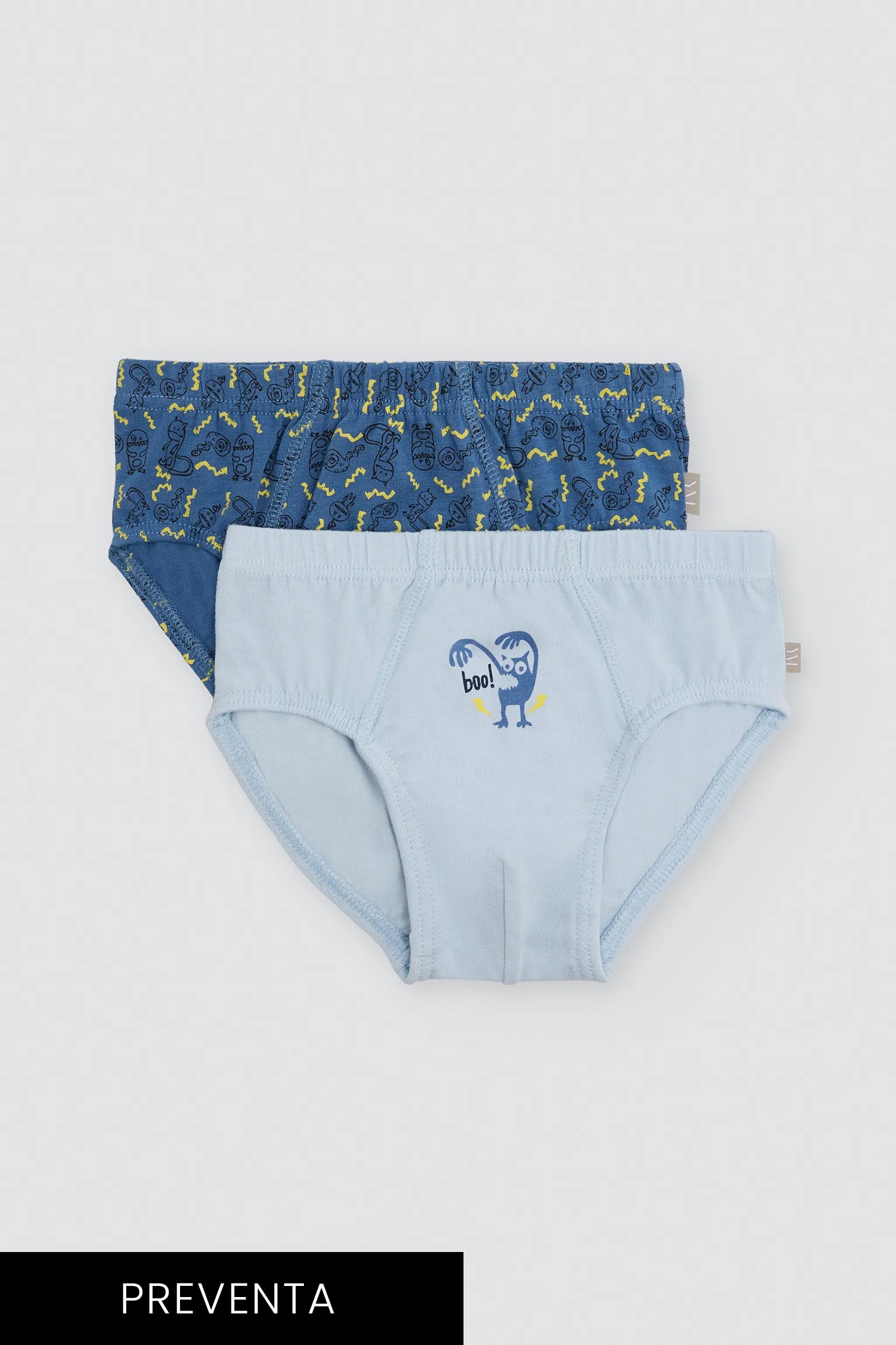 PRE-ORDER Pack of 2 boys' cotton briefs with monster print