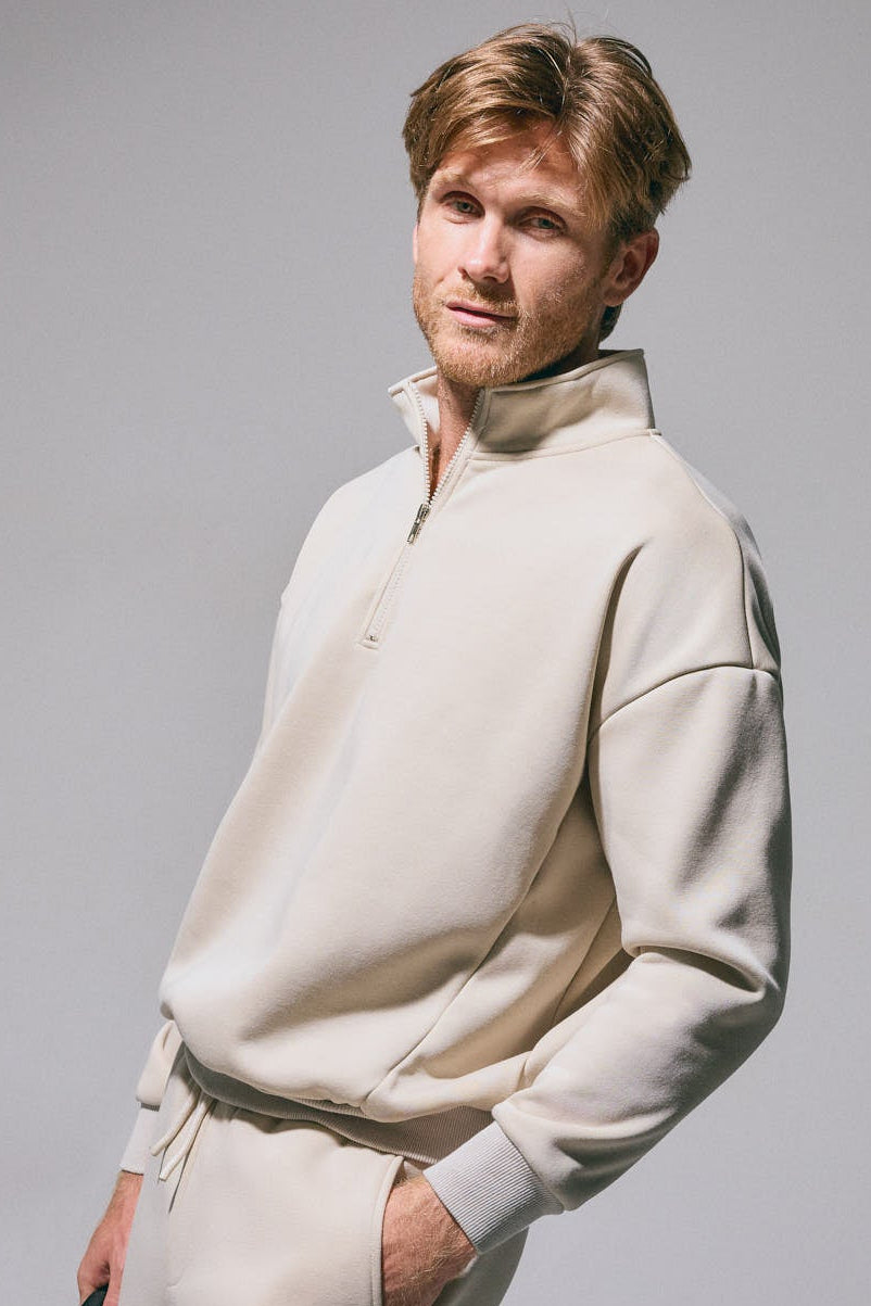 PRE-ORDER Men's beige fleece half-zip sports sweatshirt