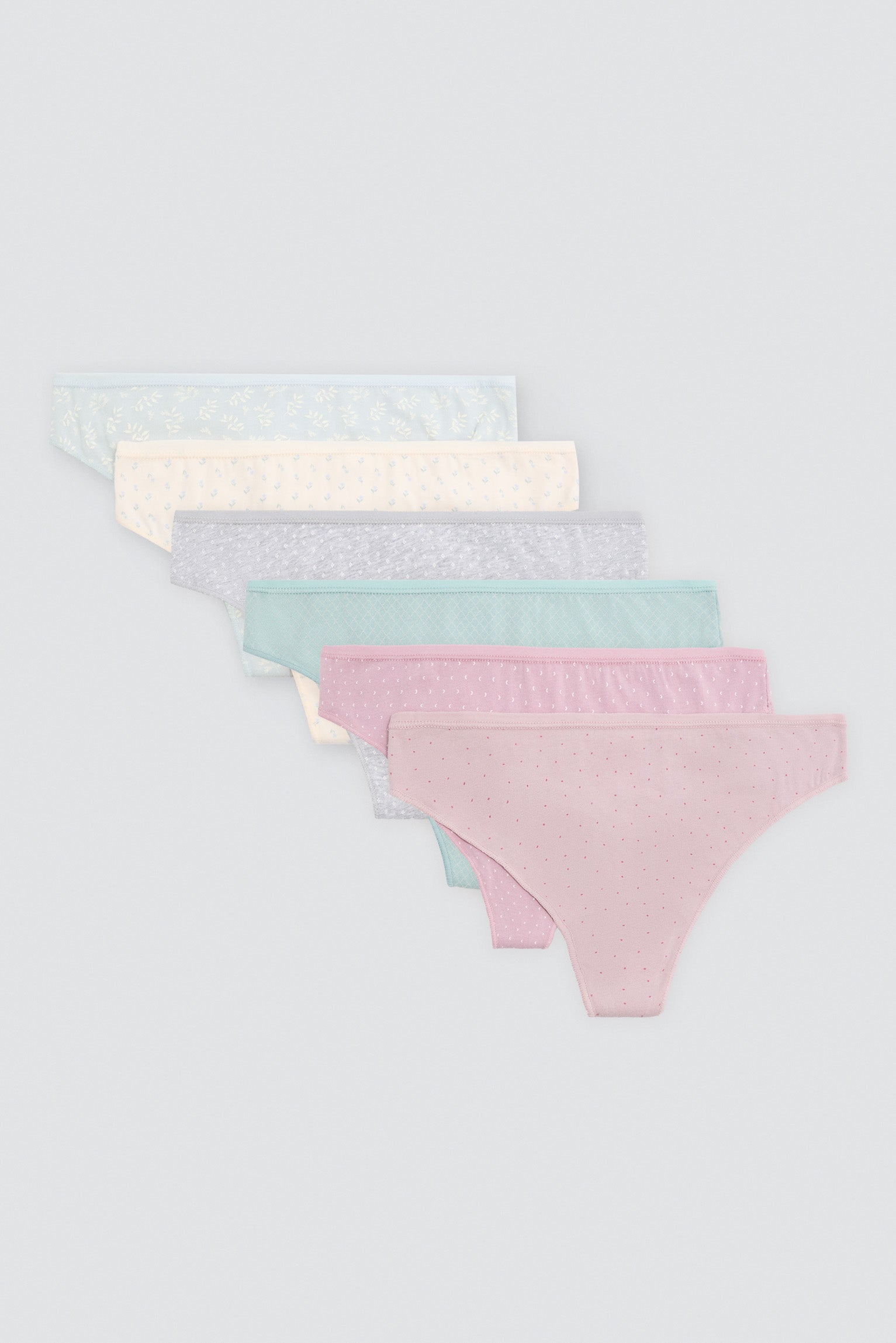 Pack of 6 printed cotton thongs