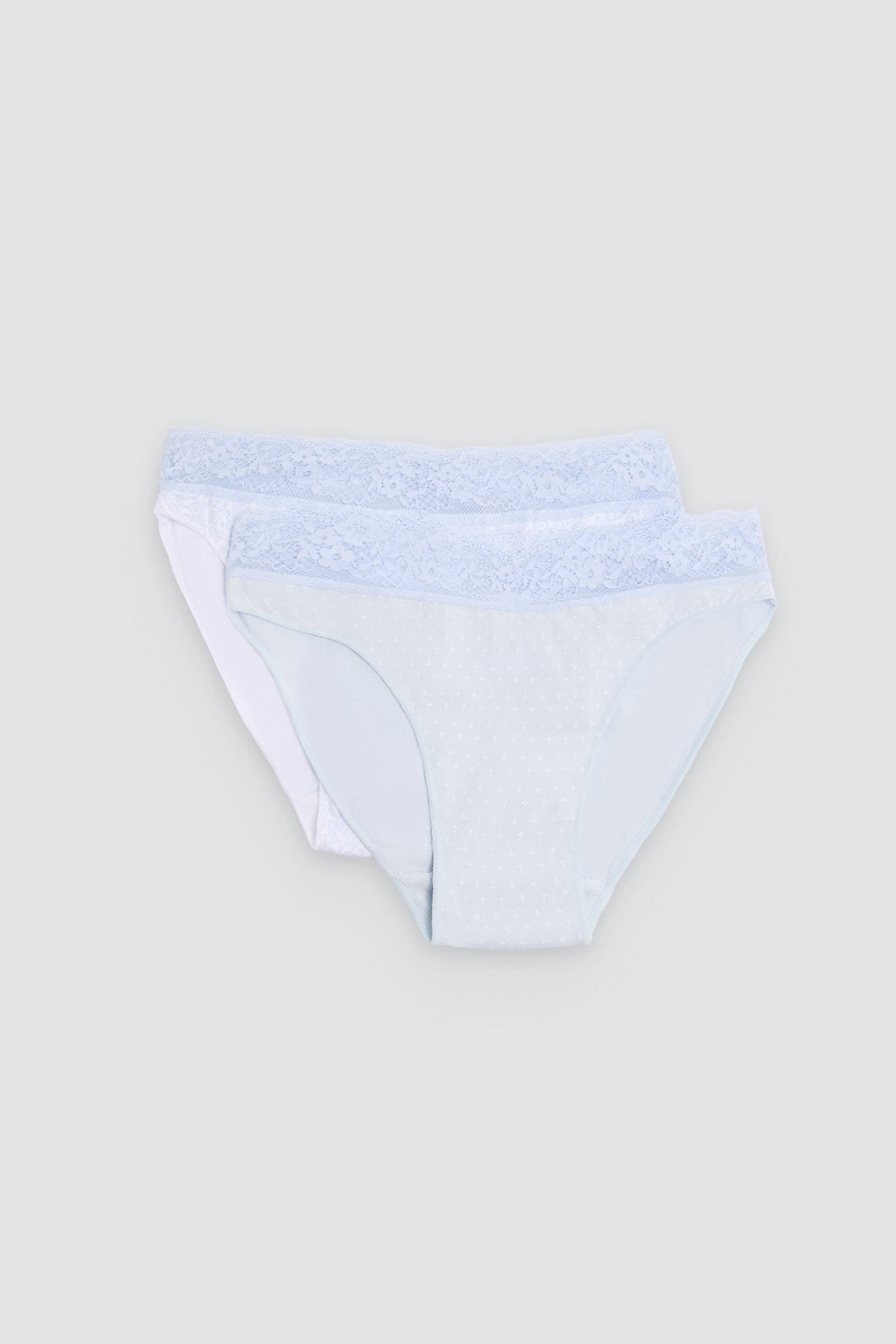 Pack of 2 printed cotton mini briefs with lace trim, blue
