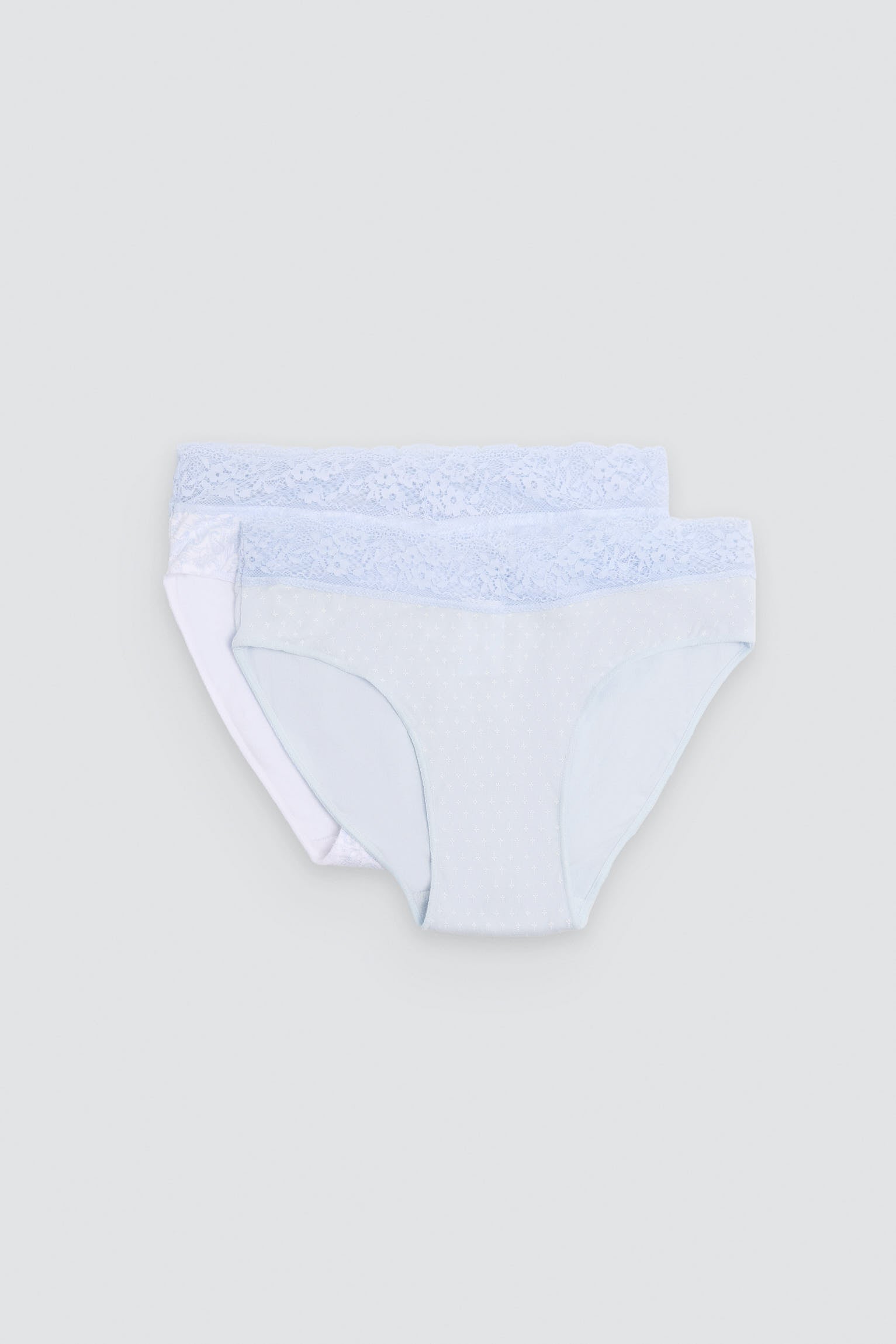 Pack of 2 printed cotton midi briefs with lace trim, blue