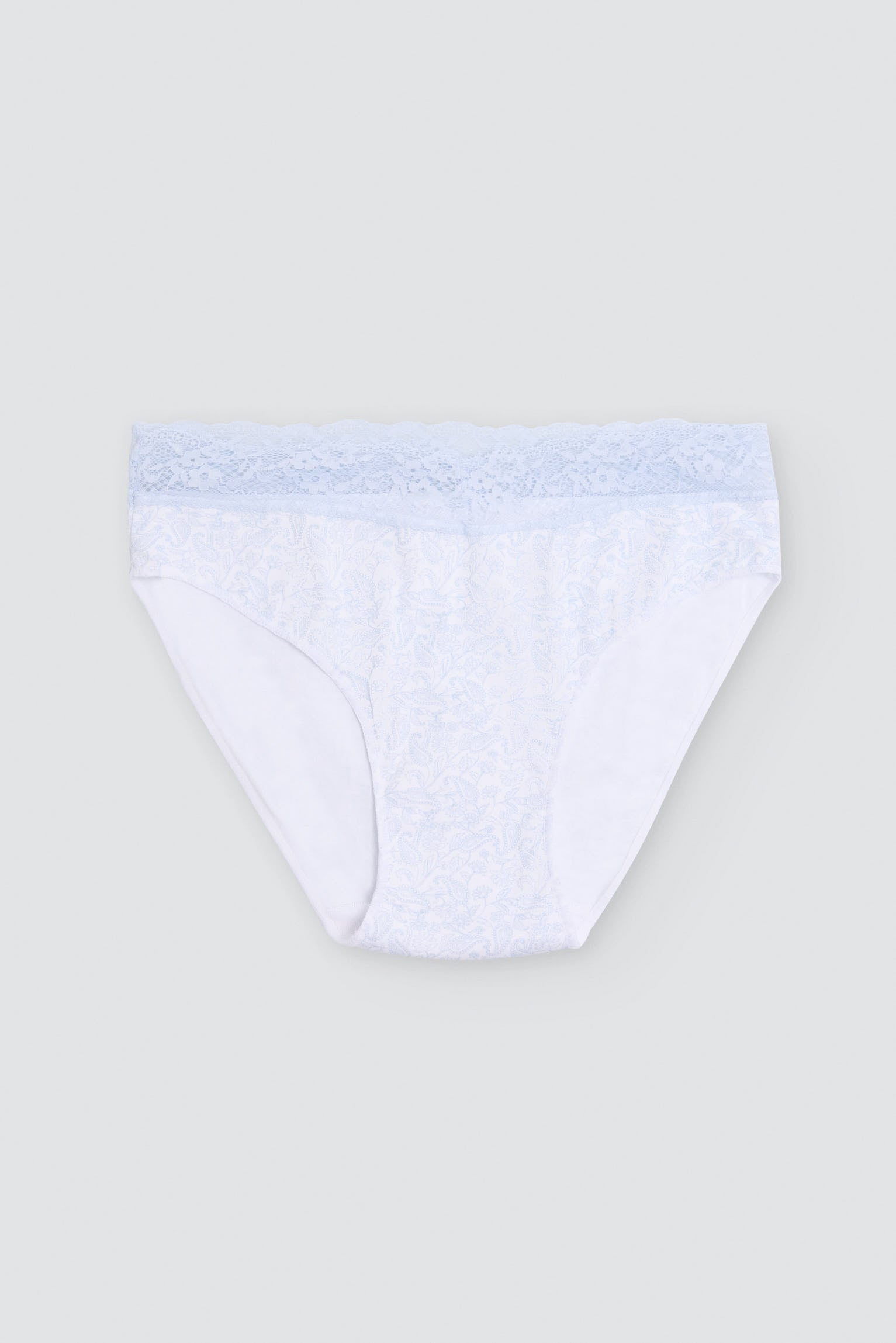 Pack of 2 printed cotton midi briefs with lace trim, blue