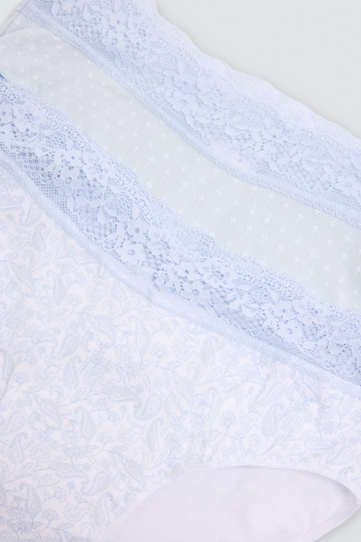 Pack of 2 printed cotton midi briefs with lace trim, blue