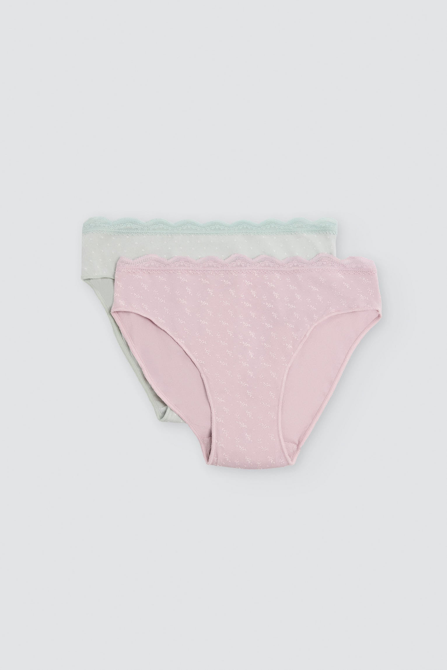 Pack of 2 cotton midi briefs with lace trim, multicolour
