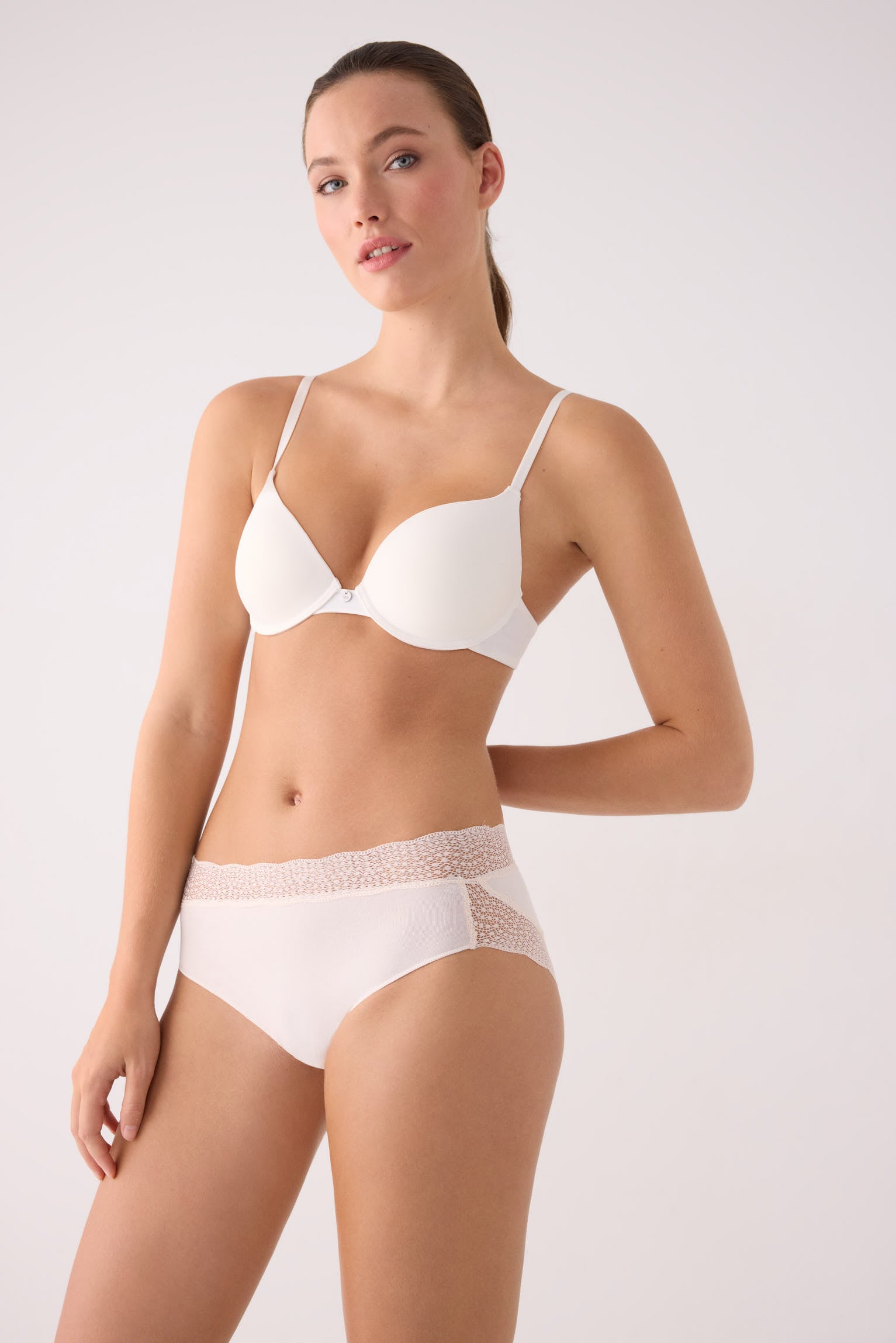Midi briefs cotton with lace trim ivory