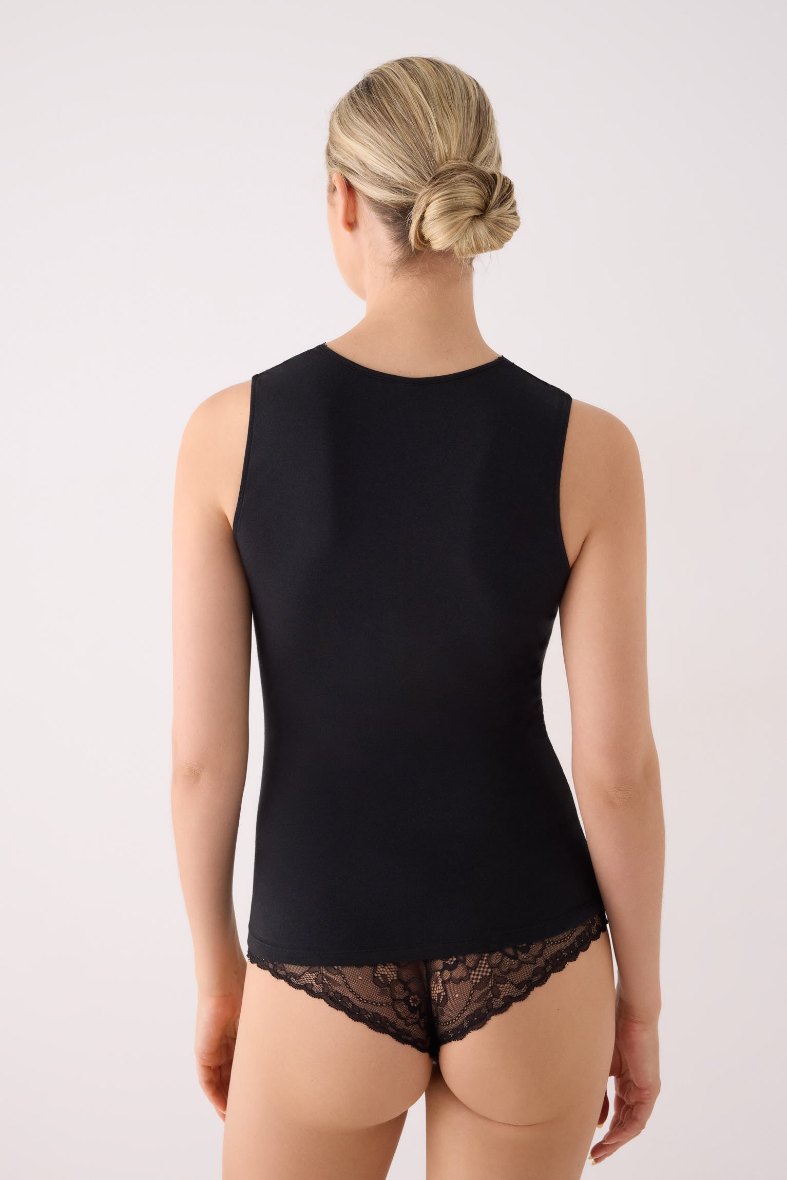 Black wide-strap camisole with lace neckline