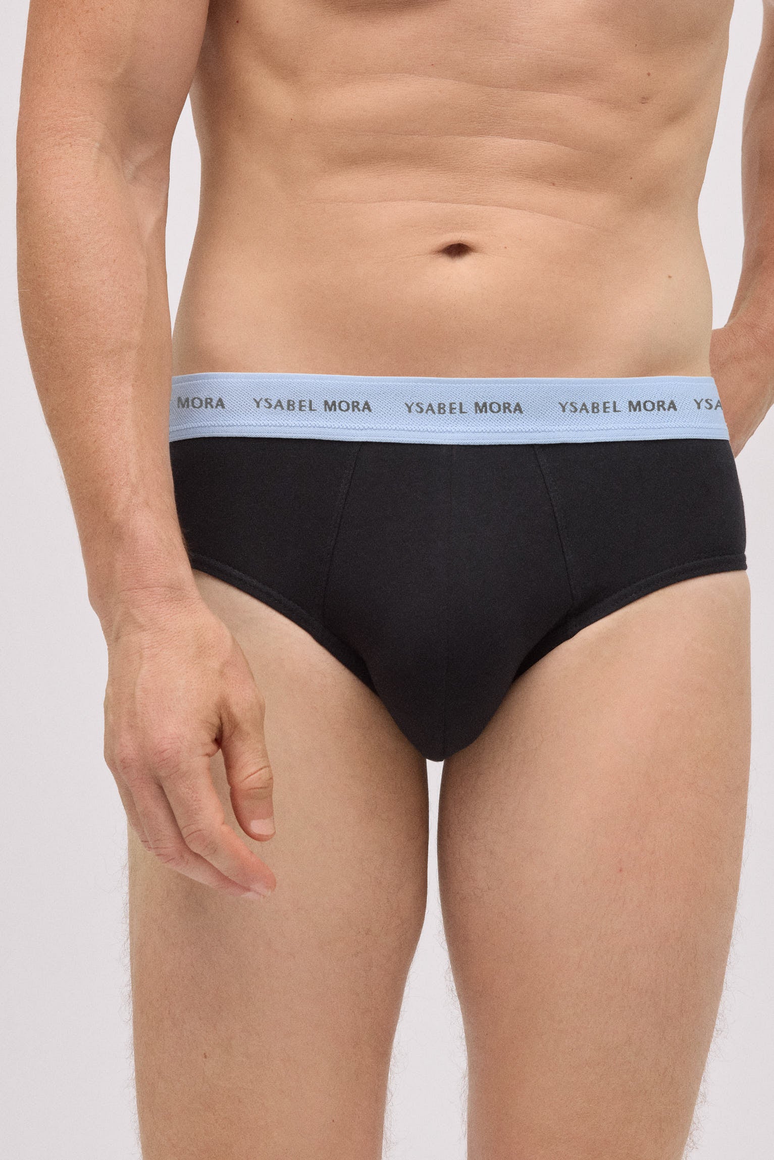 Pack of 6 basic black briefs with a colored band