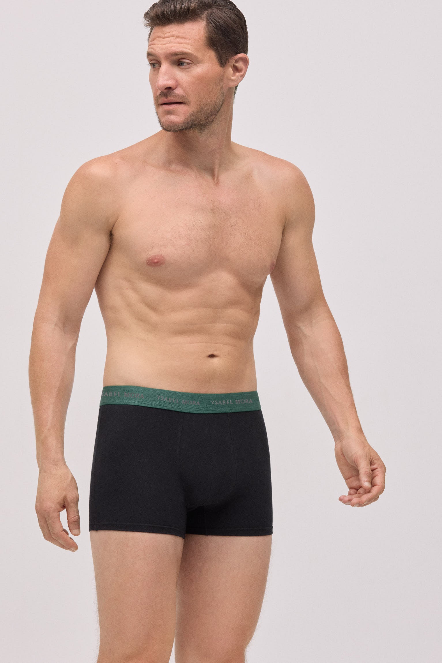 Pack of 6 black boxer briefs with a colored band