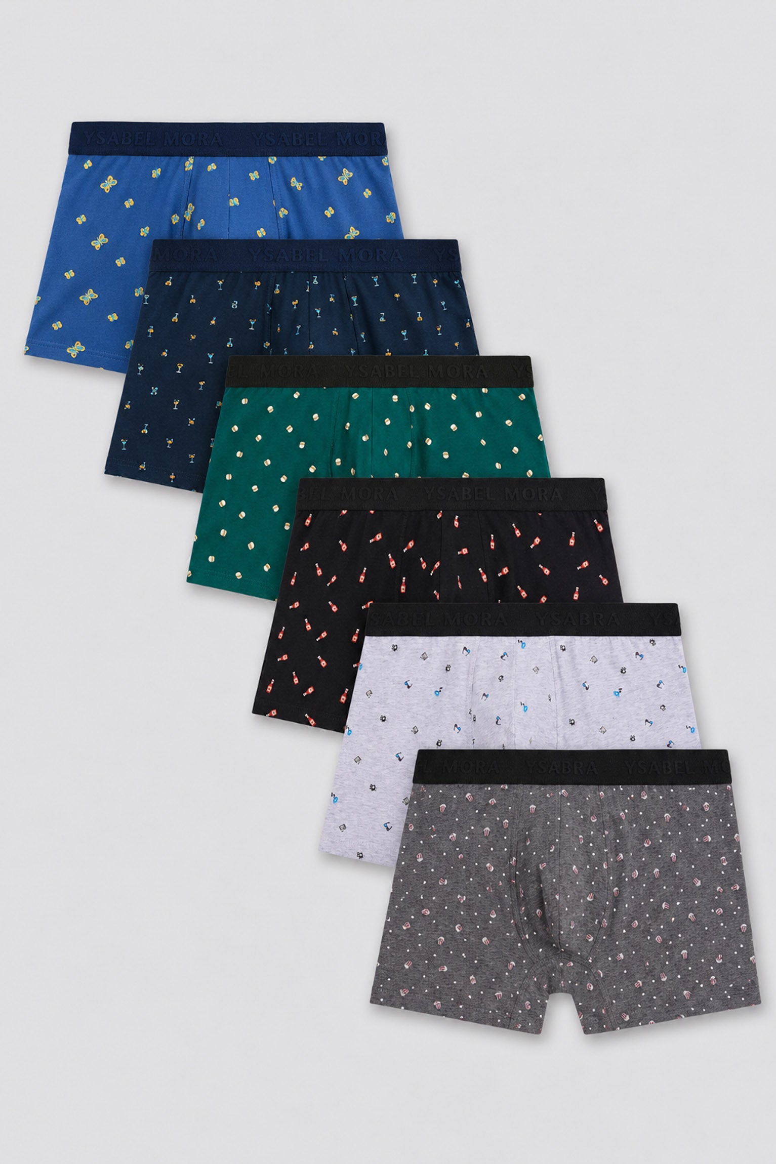 Pack of 6 cotton boxers with food prints