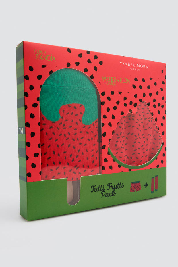 Boxer and socks gift pack with watermelon print