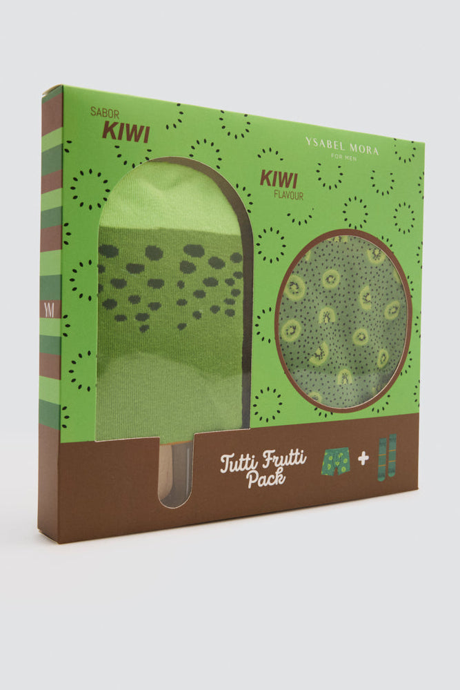 Boxer and socks gift pack with kiwi print