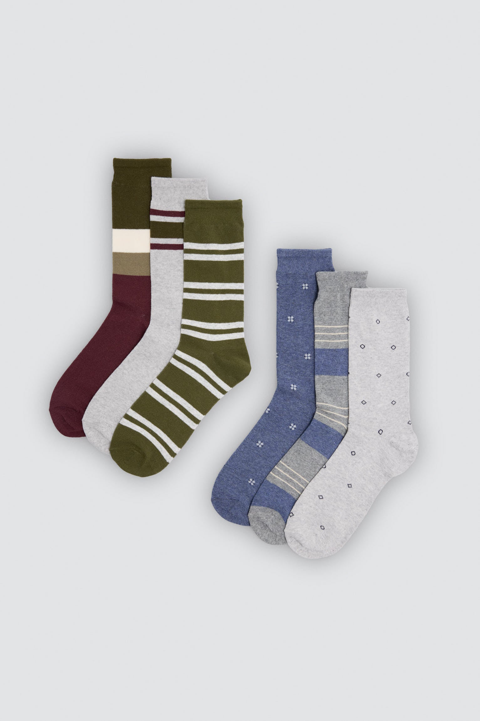 Pack of 6 socks with stripes and geometric prints