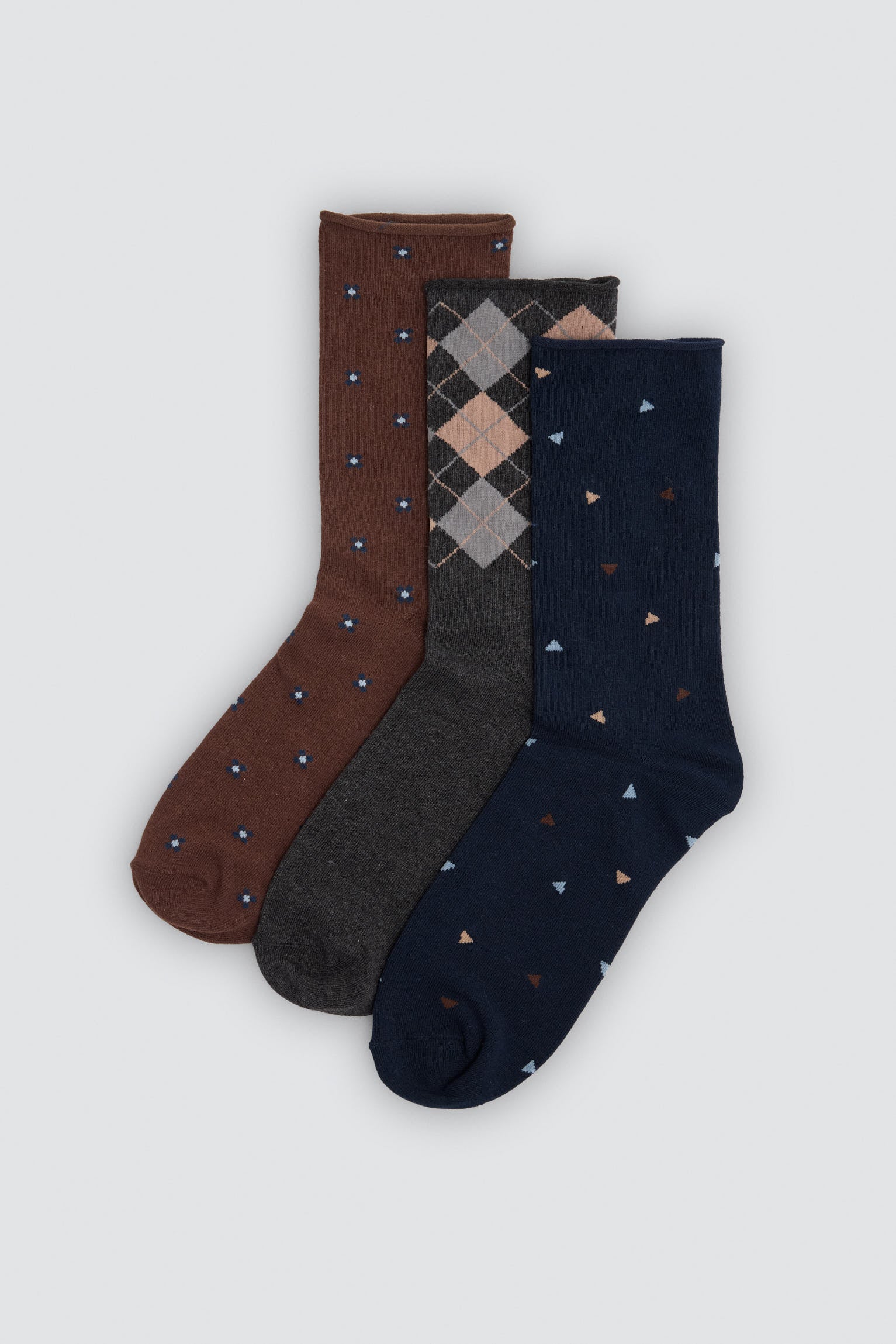 Pack of 3 cuffless socks with geometric prints