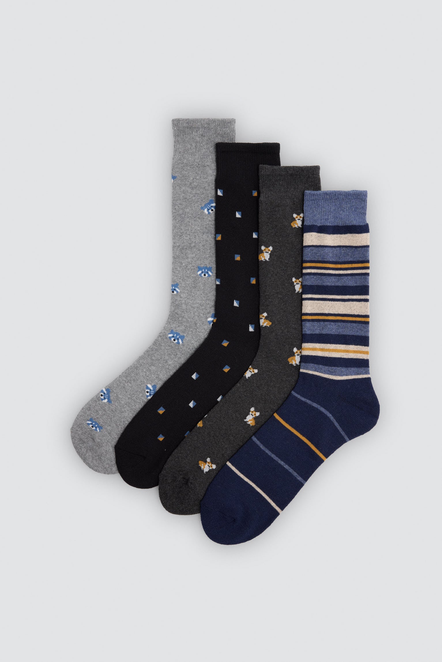 Pack of 4 thermal socks with assorted animal and stripe prints