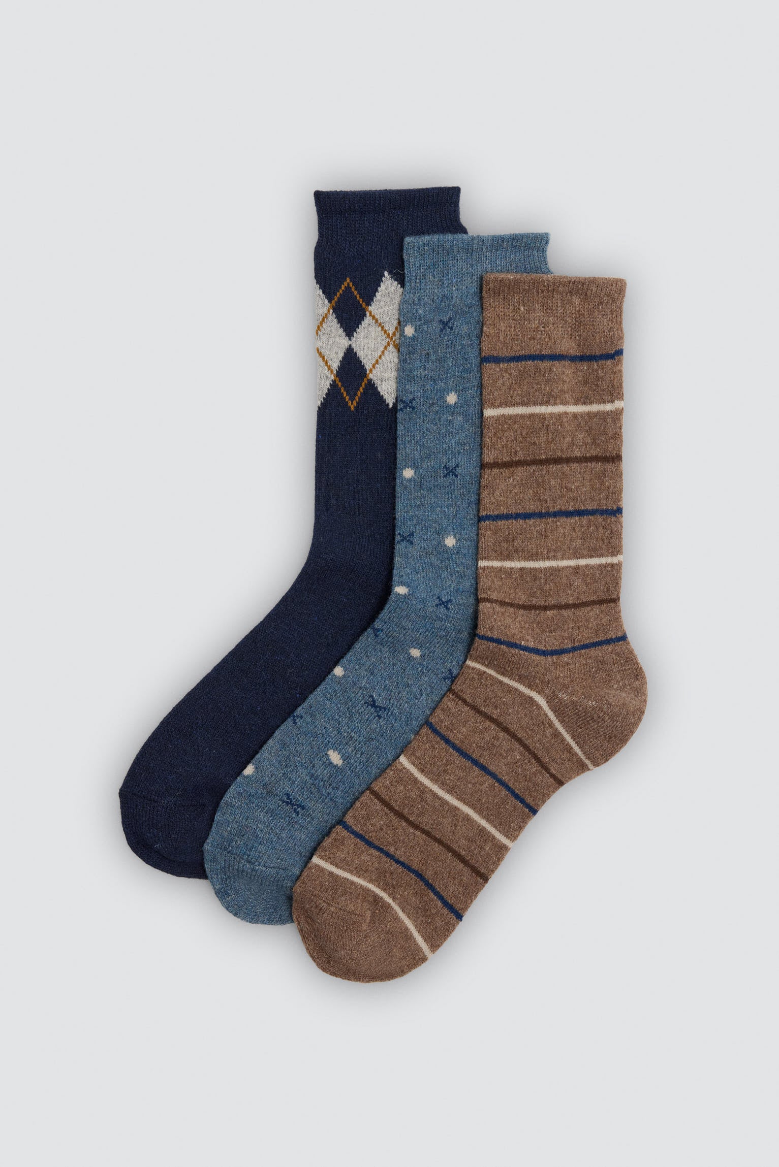 Pack of 3 men's wool socks with assorted prints