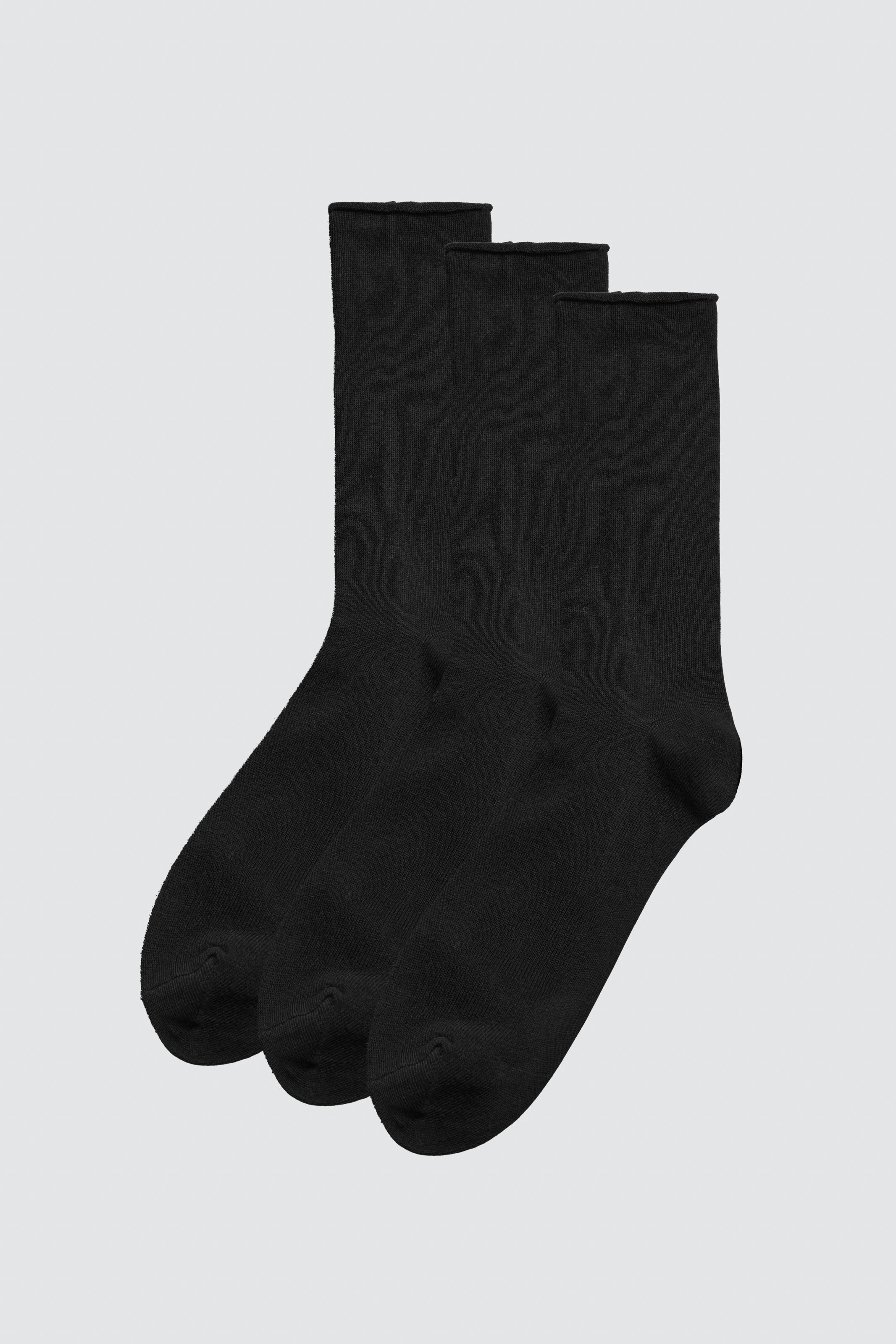 Pack of 3 black bamboo high socks without cuffs