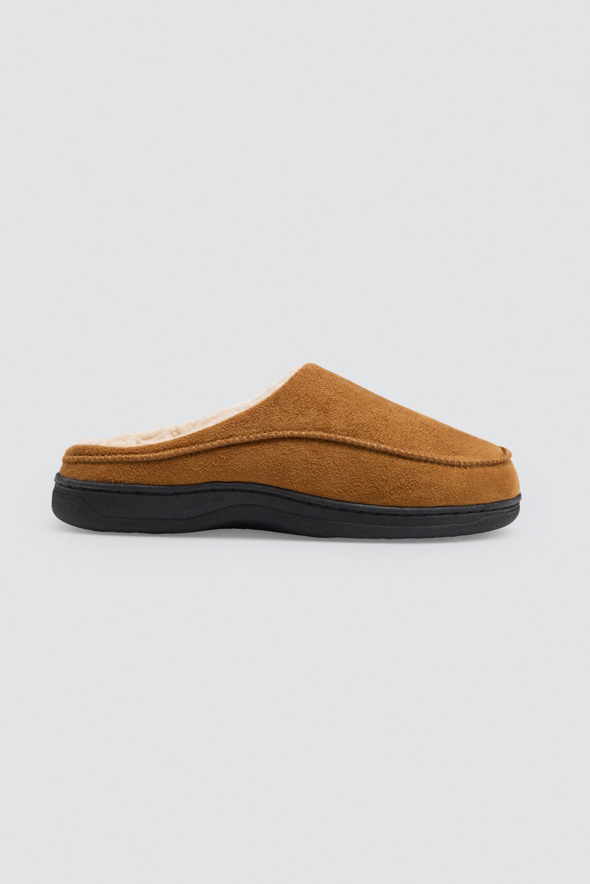 Men's camel suede-effect house slippers with faux-fur lining
