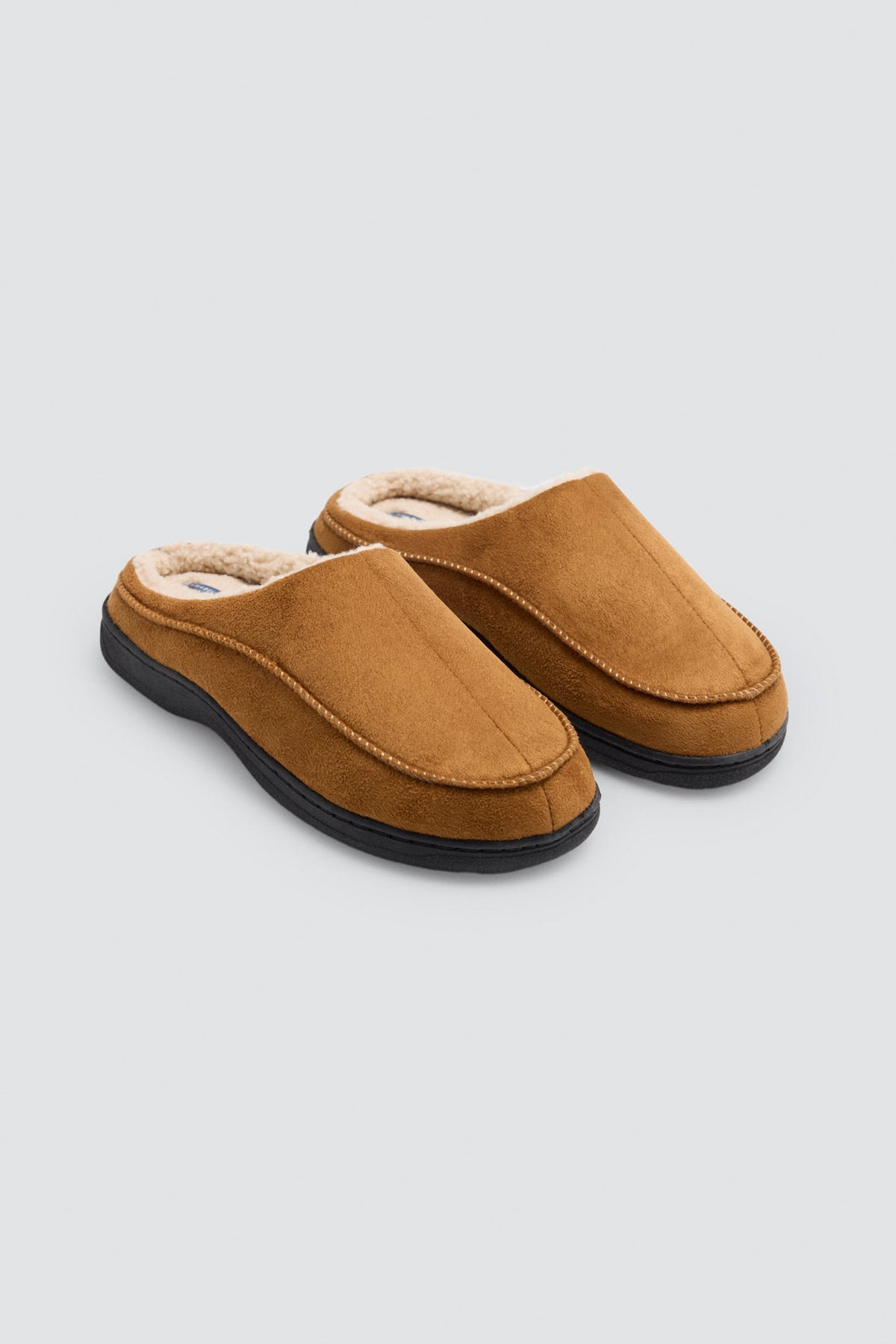 Men's camel suede-effect house slippers with faux-fur lining