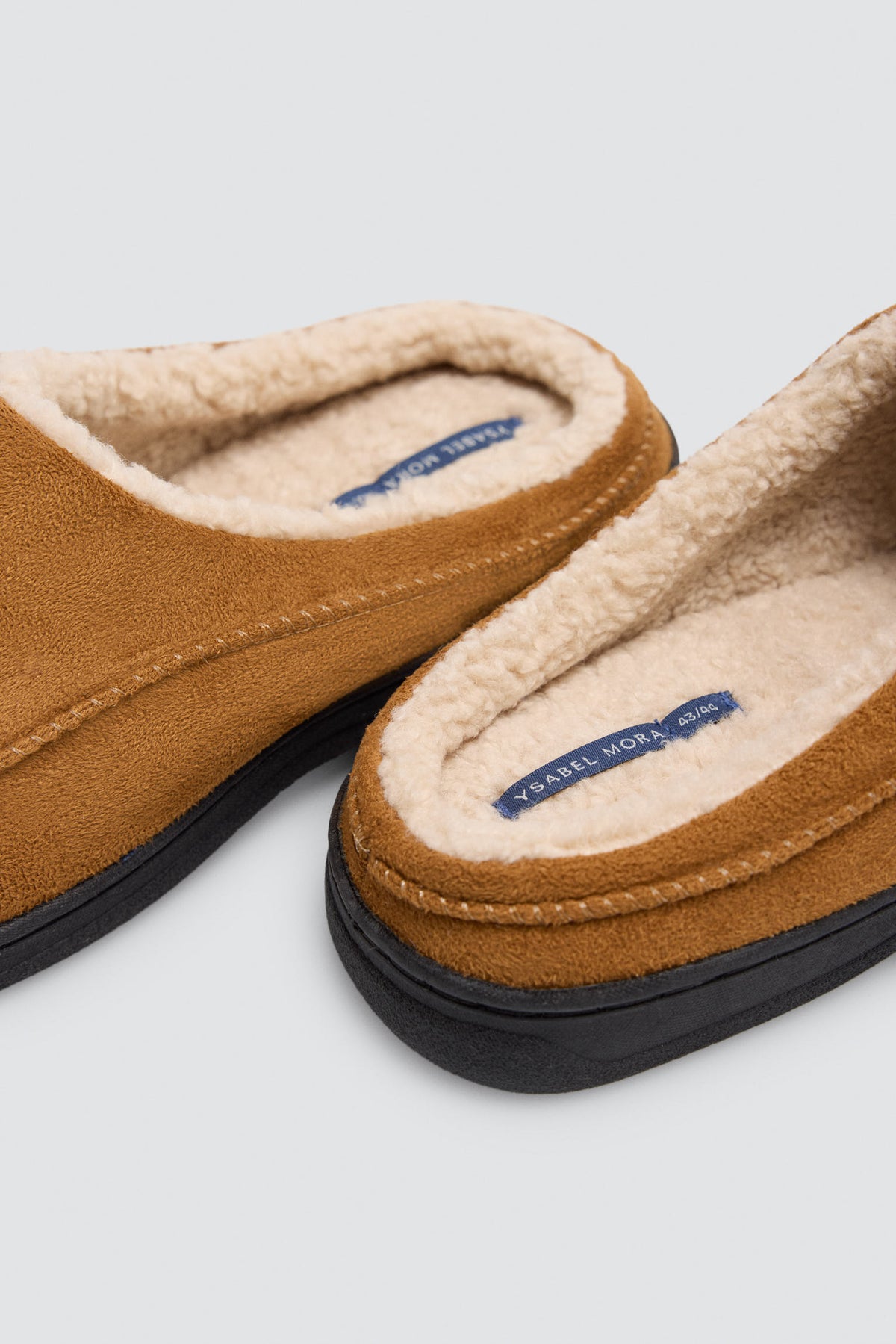 Men's camel suede-effect house slippers with faux-fur lining