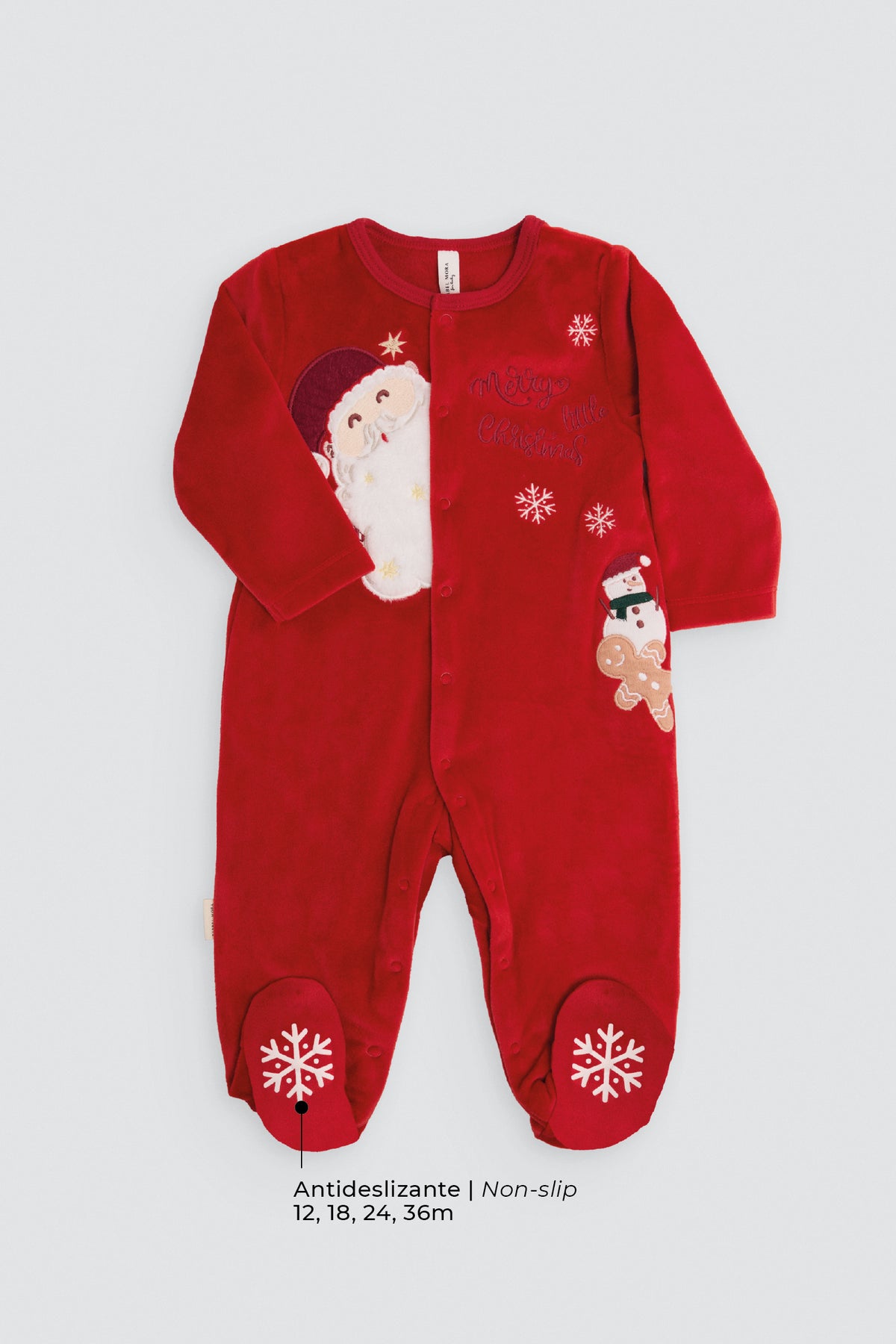 Baby long-sleeve sleepsuit with embroidered Father Christmas detail and Christmas print