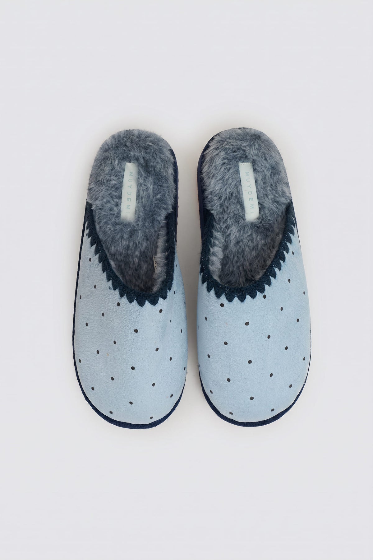 Blue polka-dot house slippers