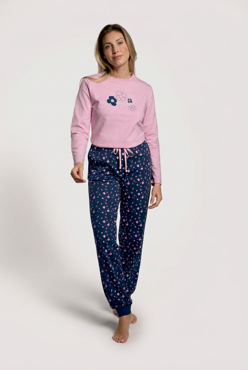 Women's long cotton floral-print pyjamas
