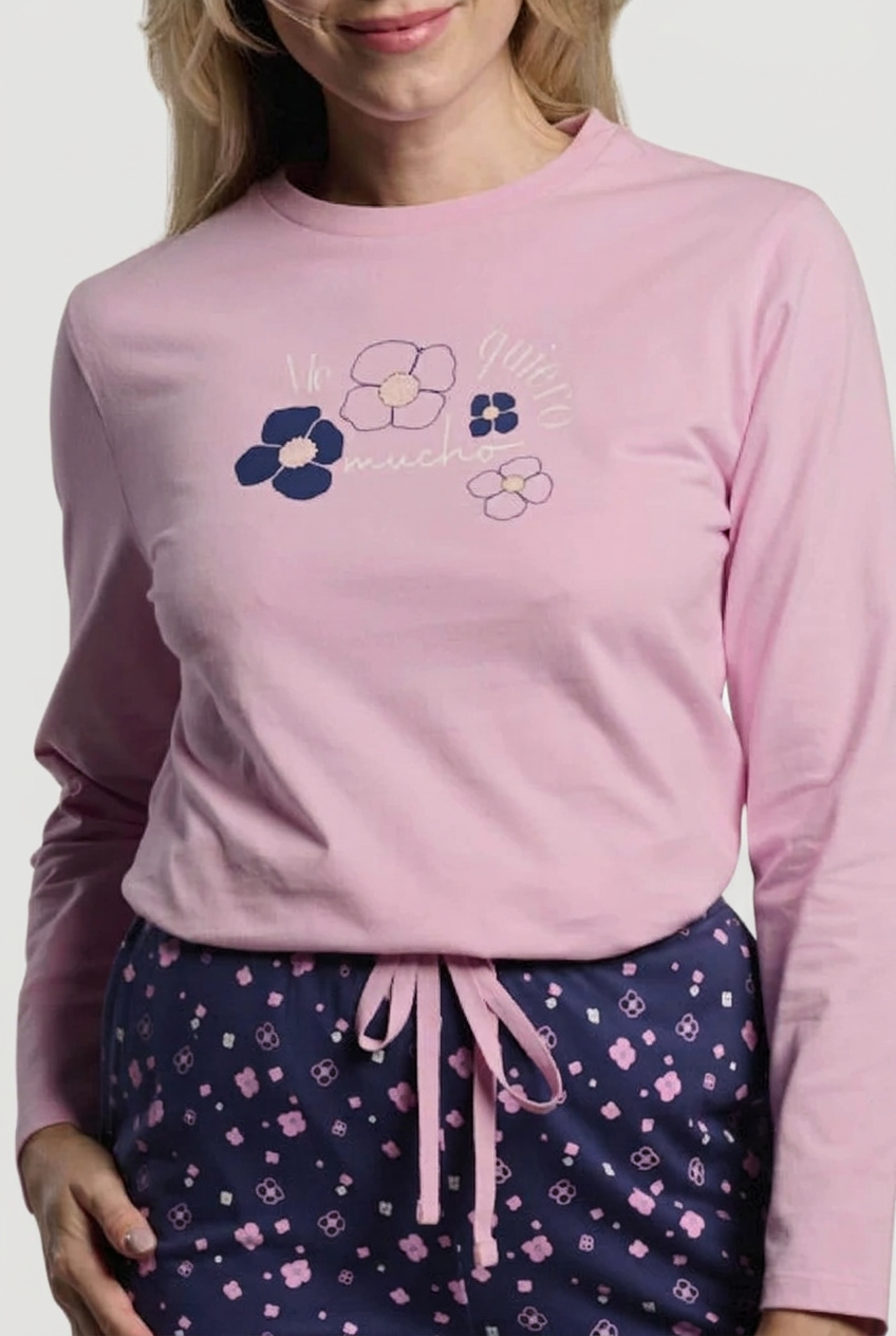 Women's long cotton floral-print pyjamas