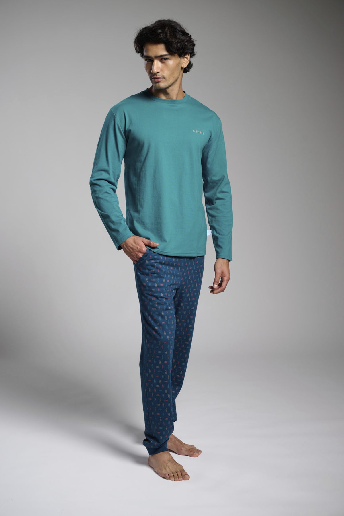 Men's long cotton paperclip-print pyjamas