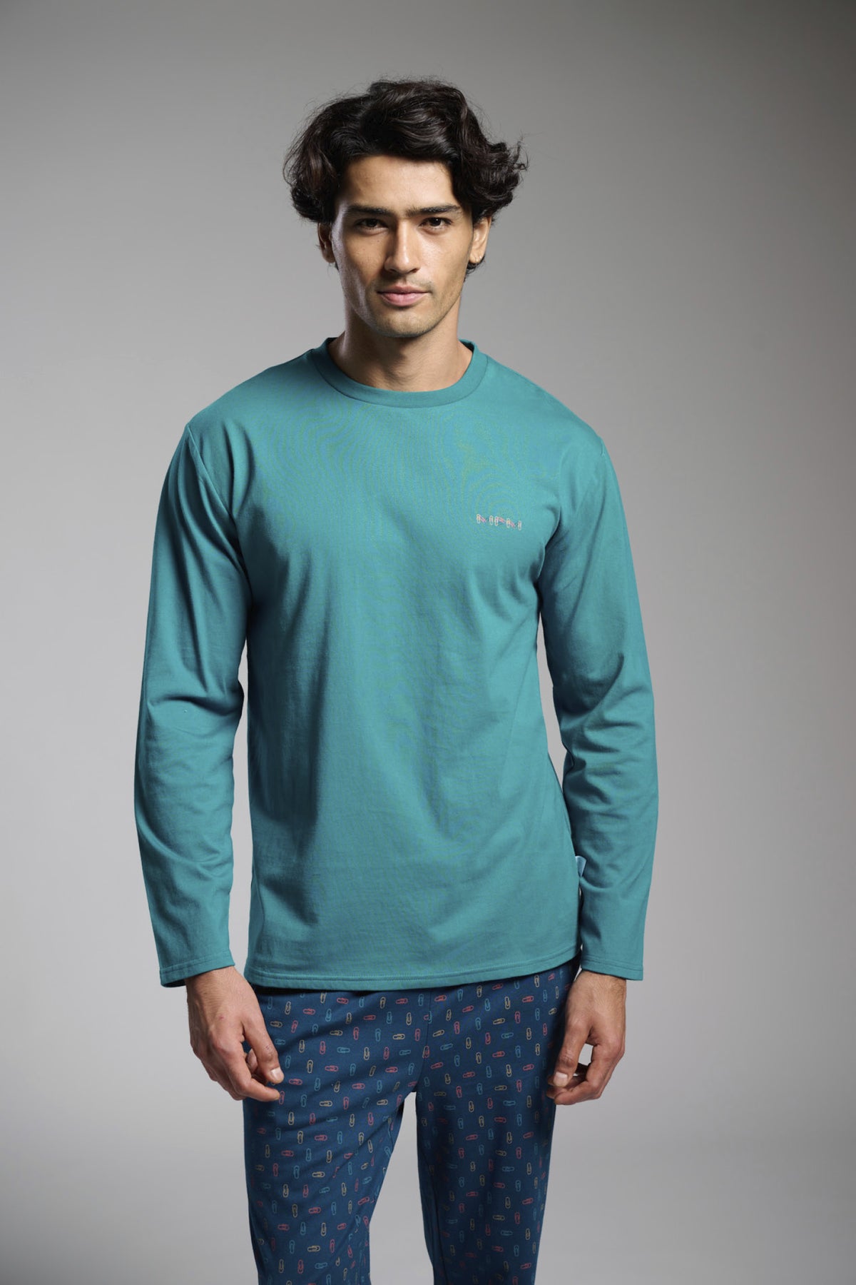 Men's long cotton paperclip-print pyjamas