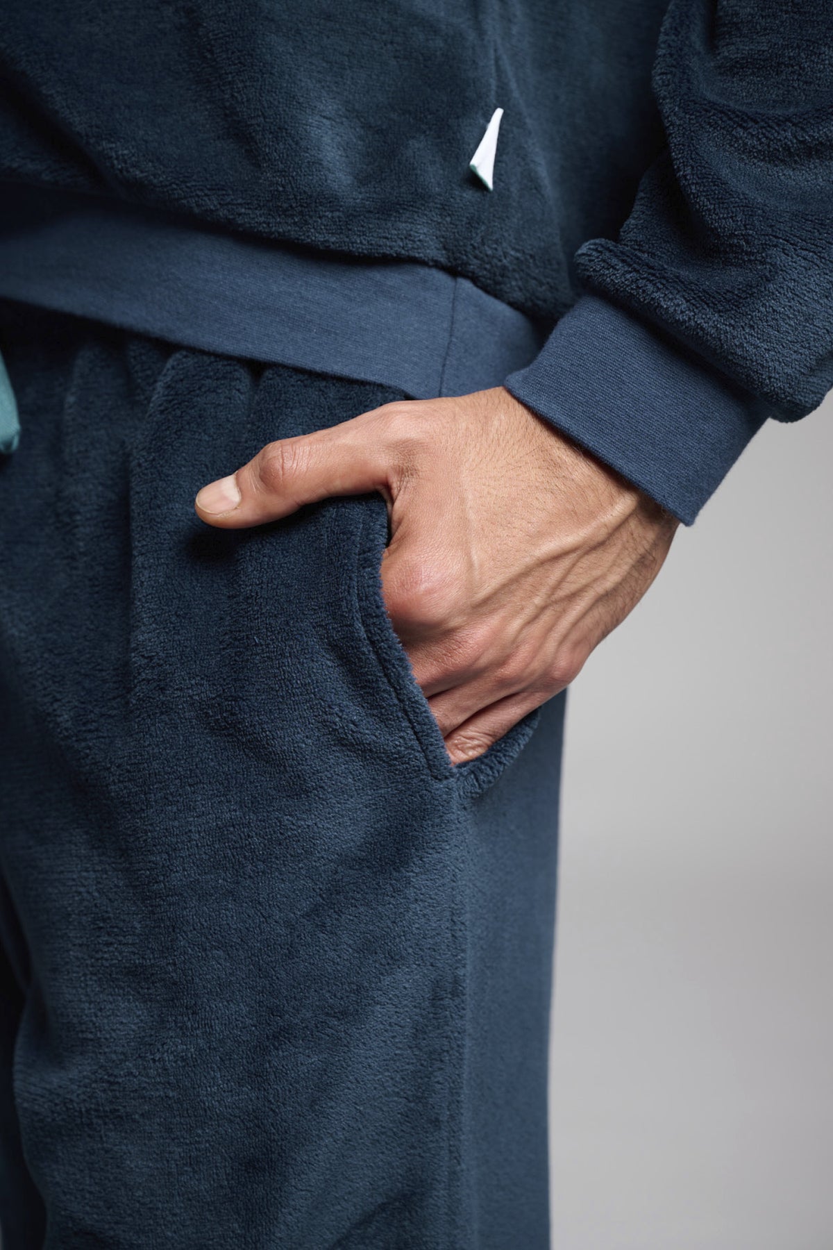 Men's long navy coral fleece pyjamas with embroidered detail