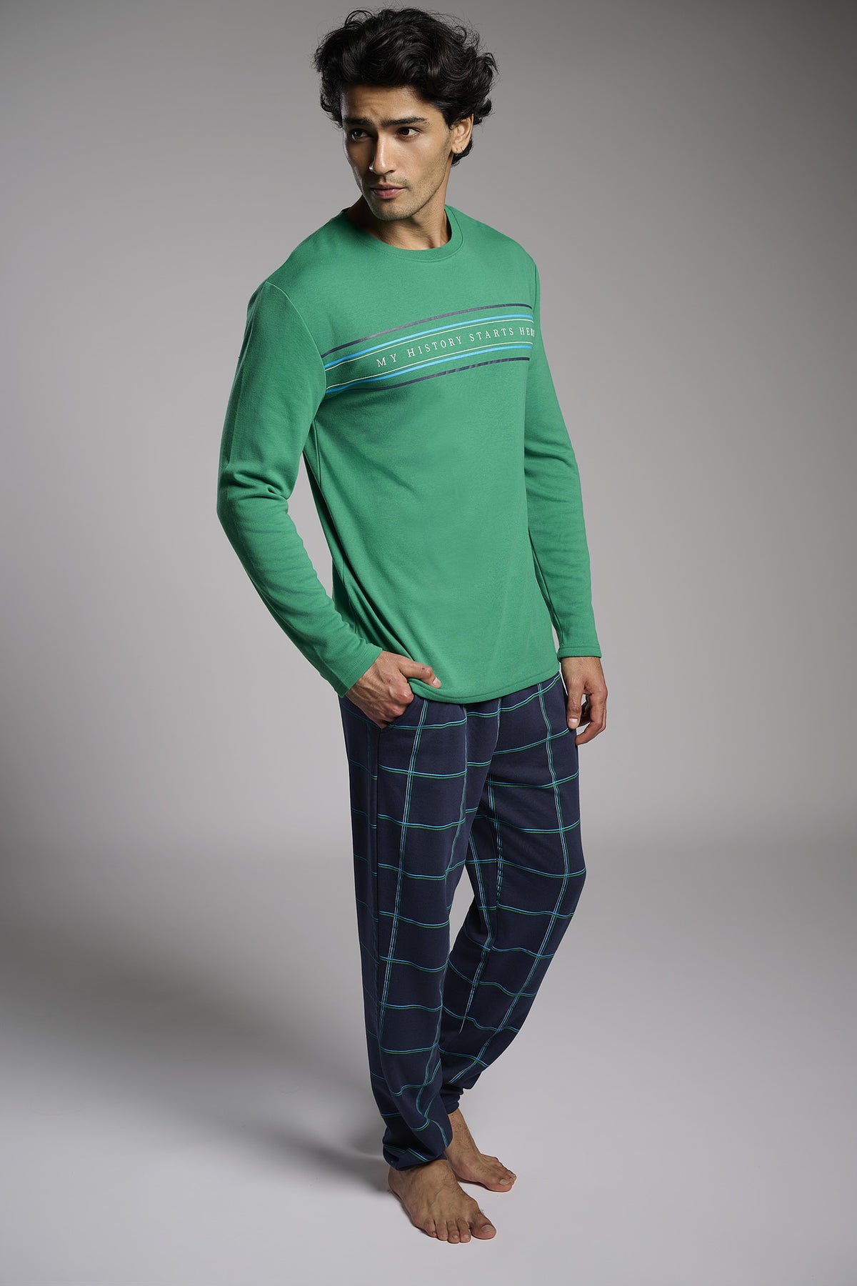 Men's long brushed My History Starts Here printed pyjamas