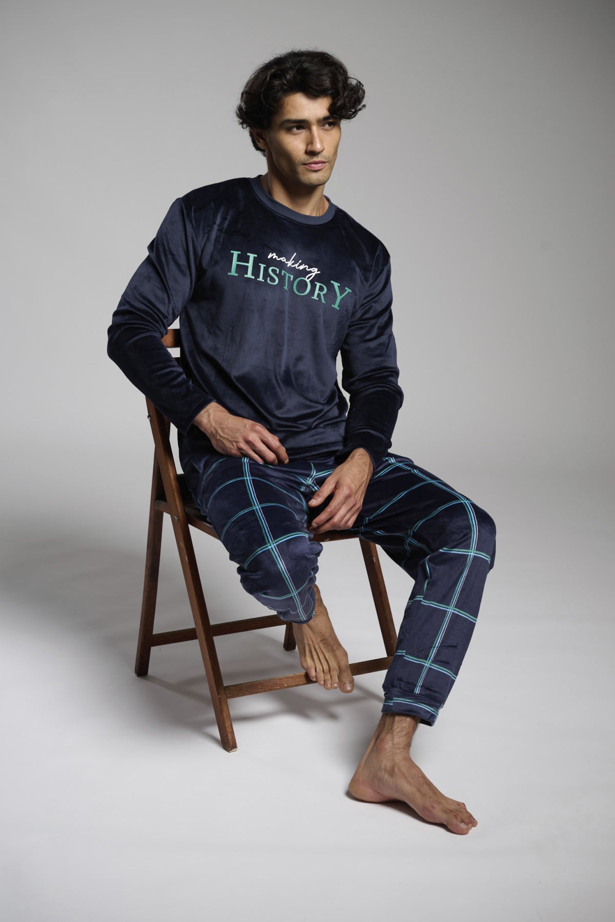 Men's long velvet Making History checked pyjamas