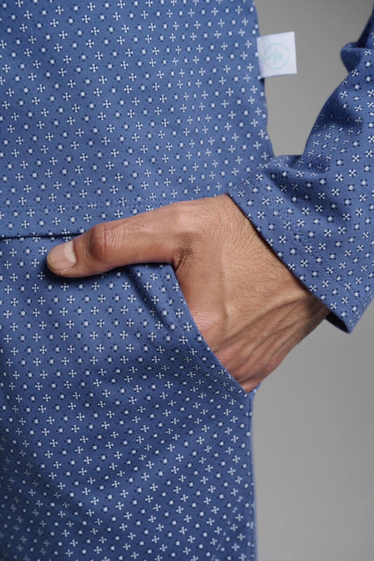 Men's long cotton printed shirt-style pyjamas