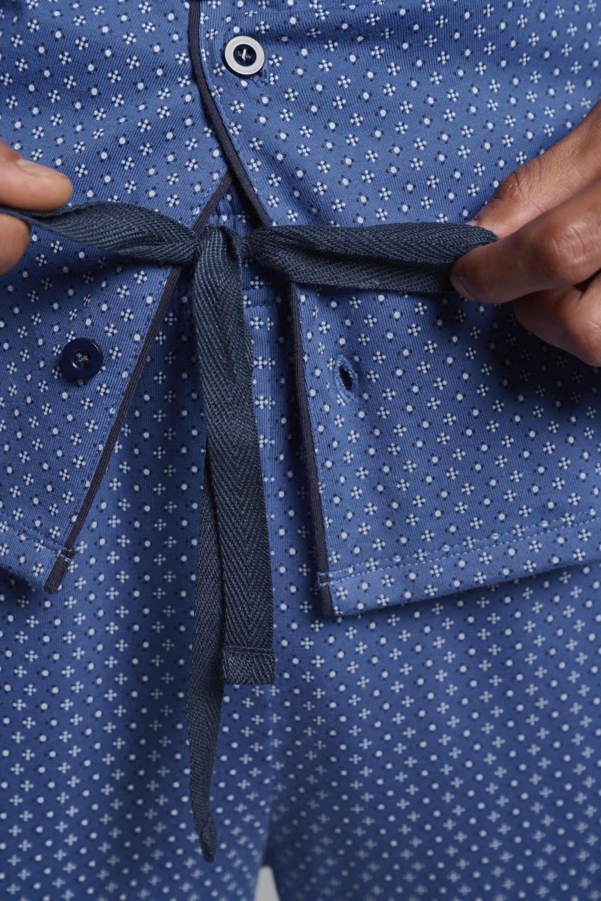 Men's long cotton printed shirt-style pyjamas