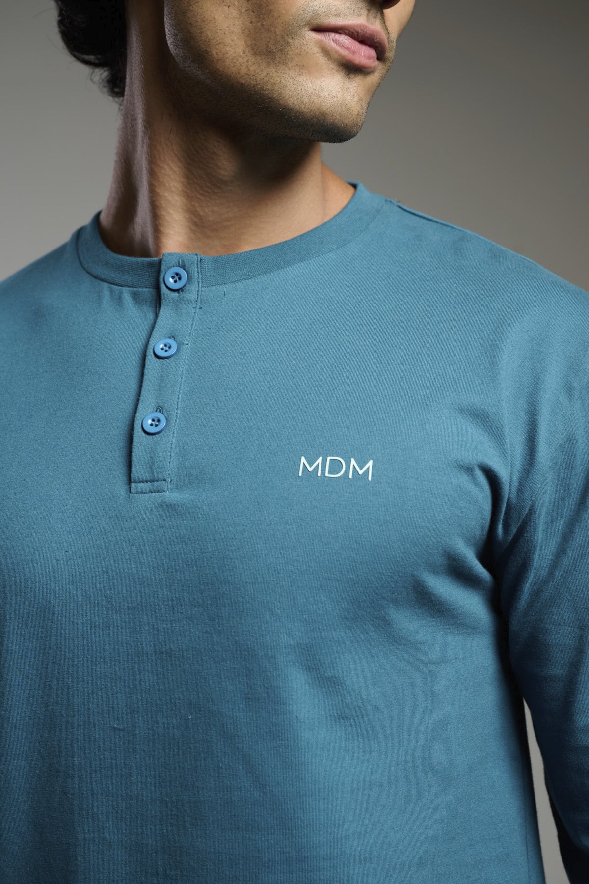 Men's long cotton Henley-neck striped pyjamas