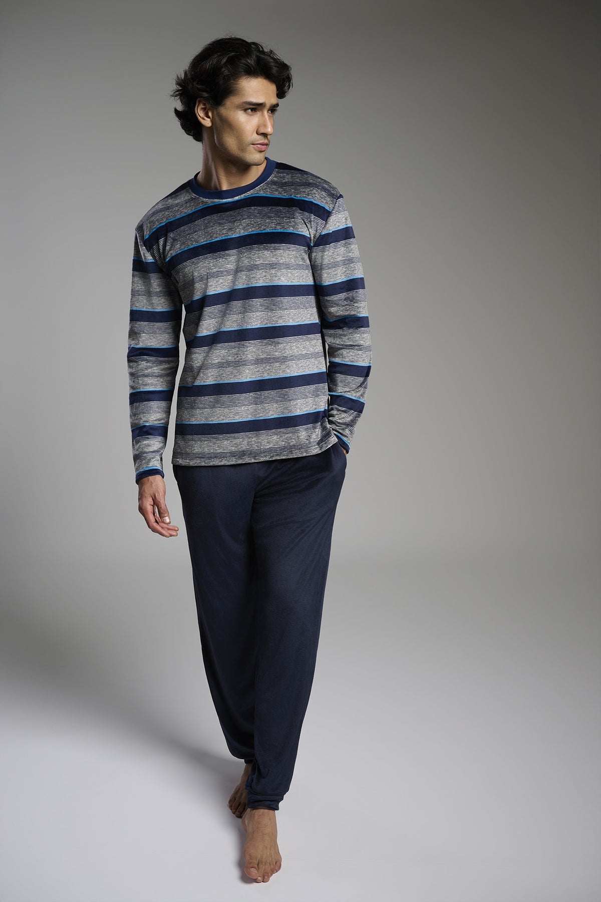 Men's long velvet striped pyjamas