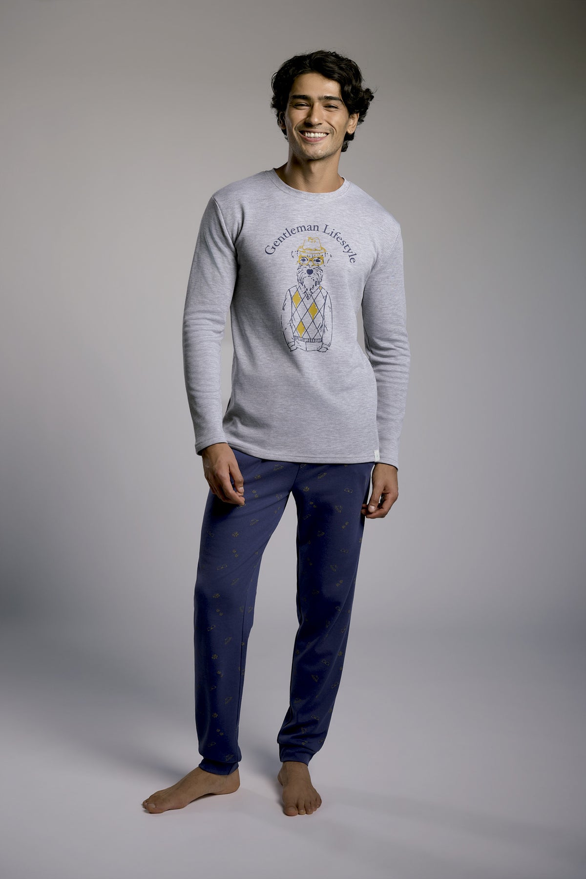 Men's long brushed Gentleman Lifestyle printed pyjamas