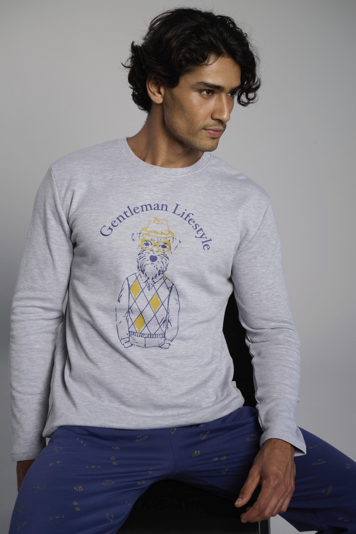 Men's long brushed Gentleman Lifestyle printed pyjamas