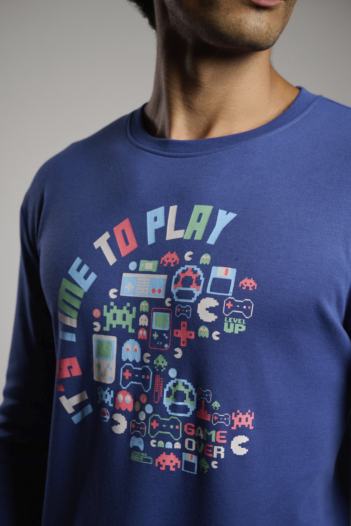 Men's long brushed gamer-print pyjamas