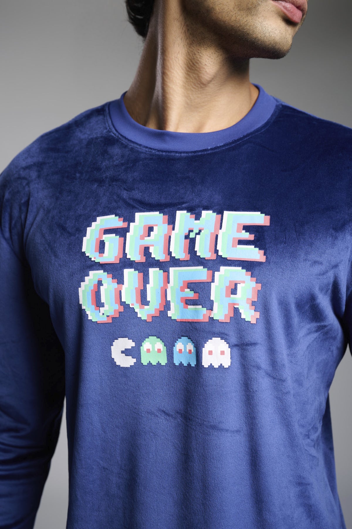Men's long velvet Game Over printed pyjamas