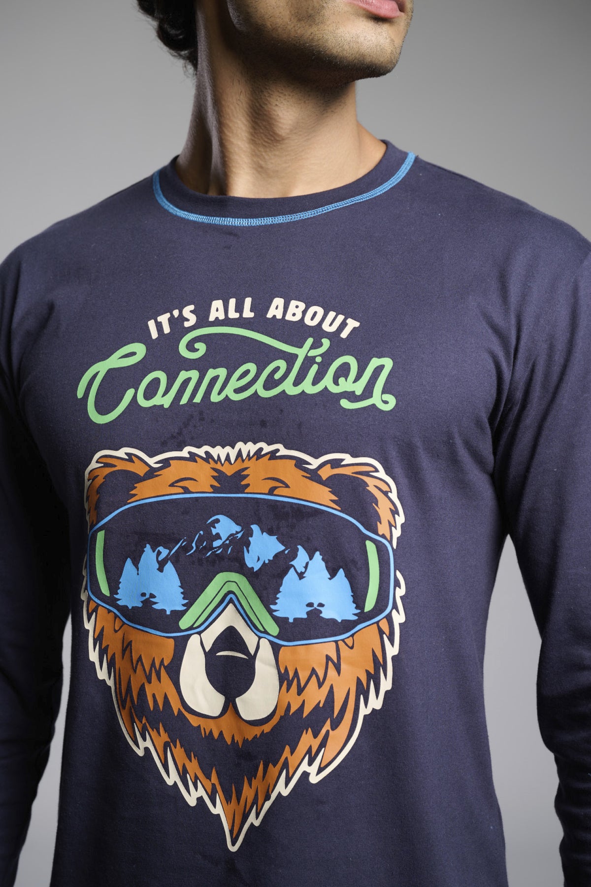 Men's long cotton bear-print It's all about Connection pyjamas
