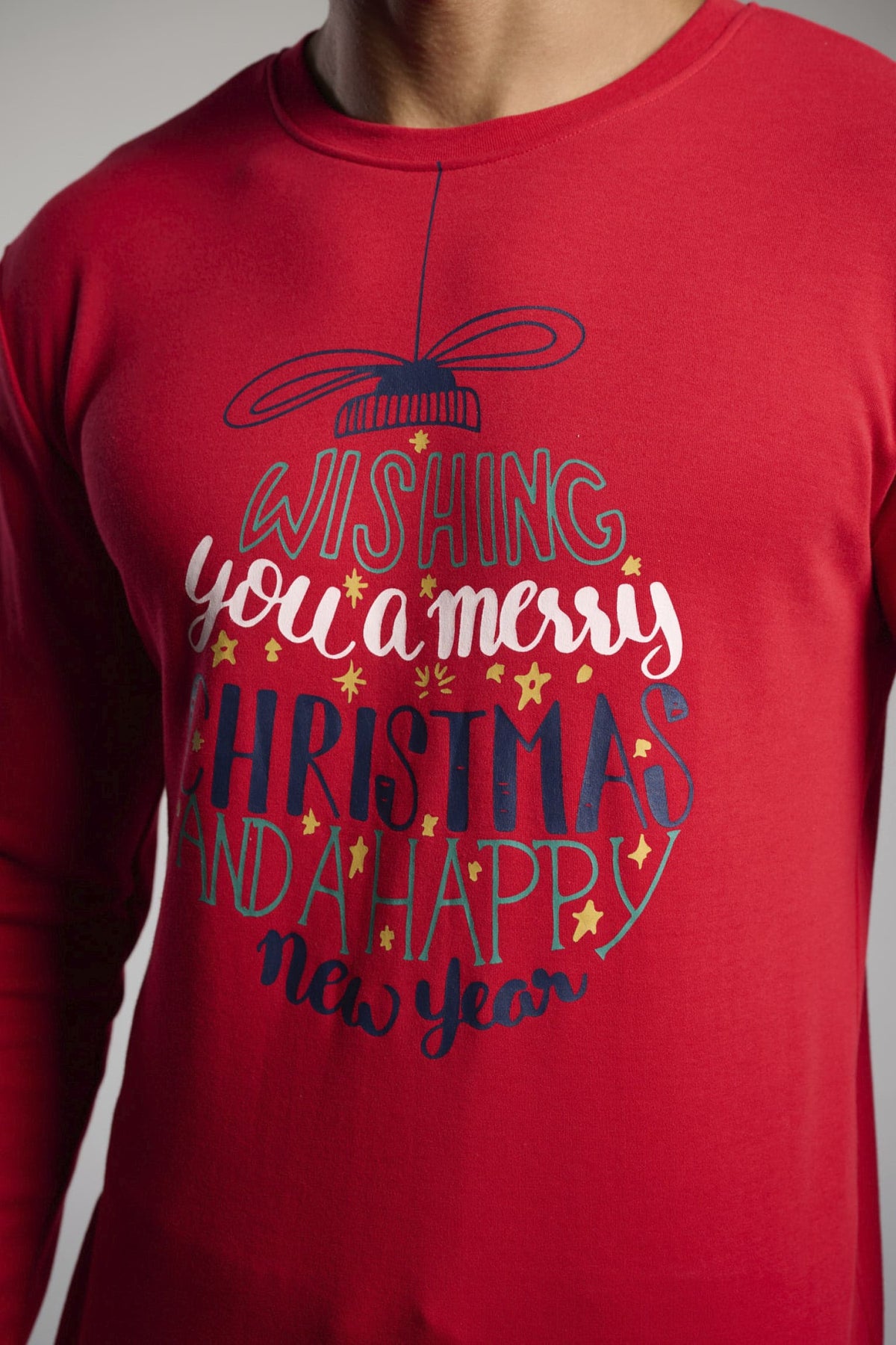 Men's long brushed Christmas-print Wishing you a Merry Christmas and a Happy New Year pyjamas