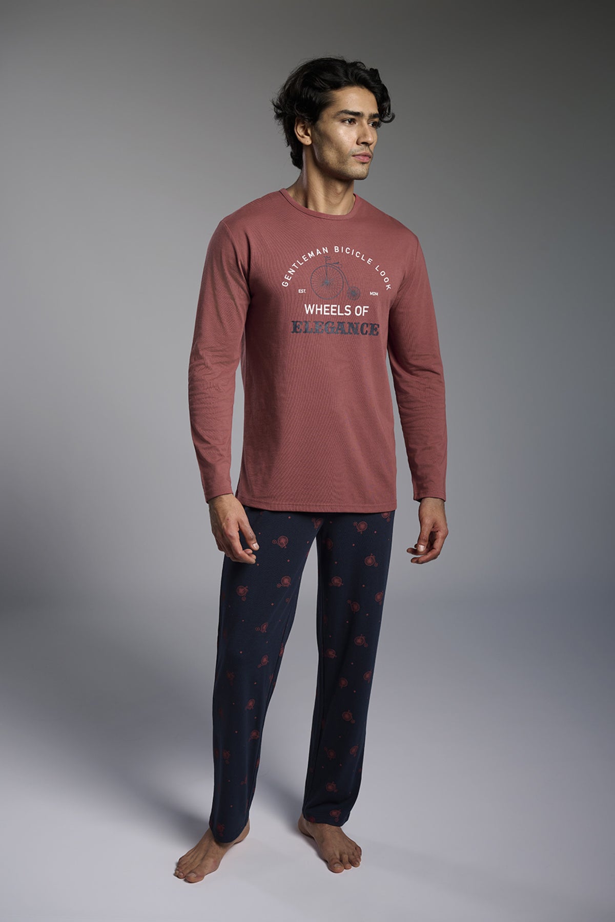 Men's long cotton Gentleman Bicycle Look printed pyjamas