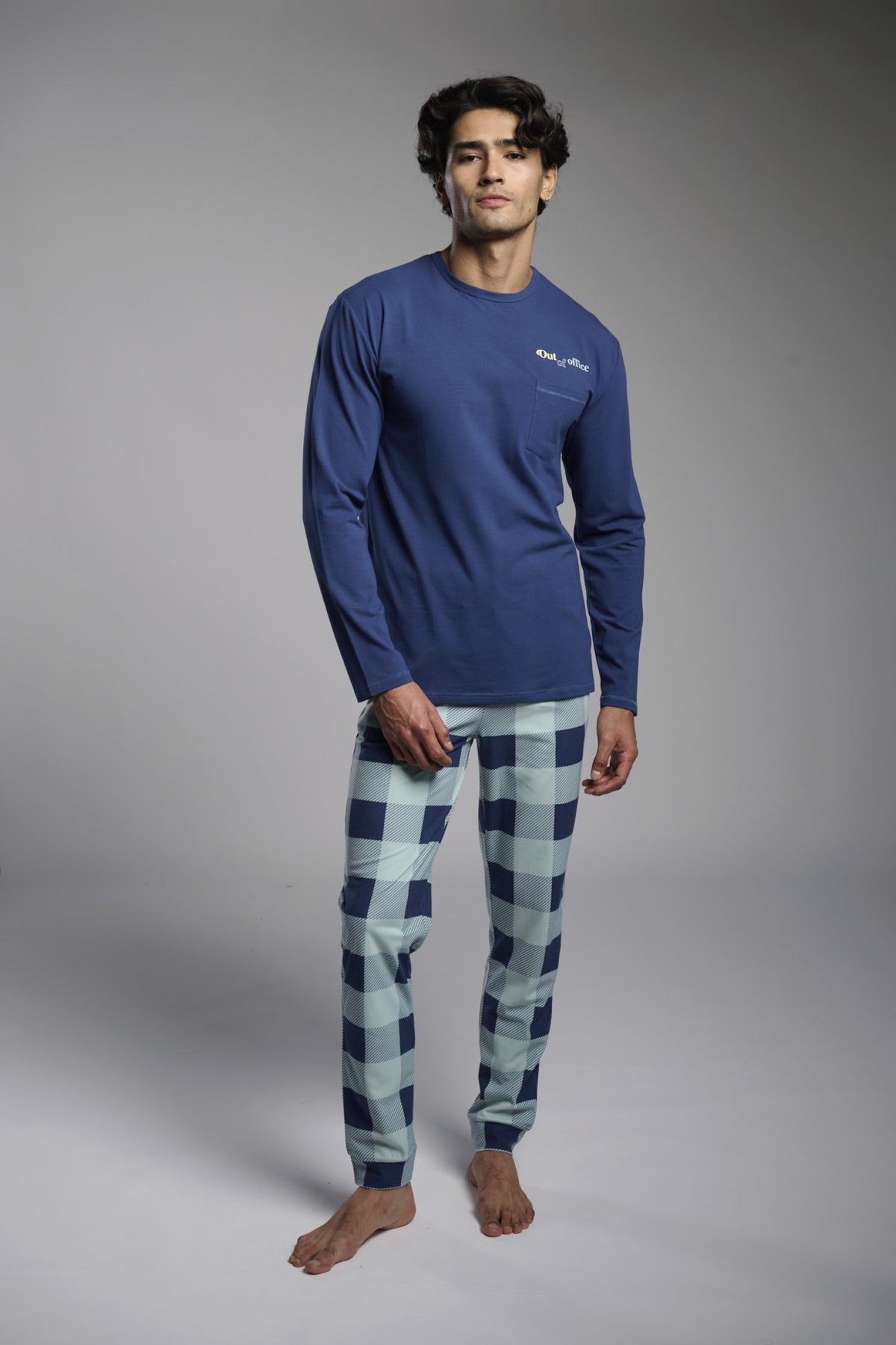 Men's long ultra-soft Out of Office checked pyjamas
