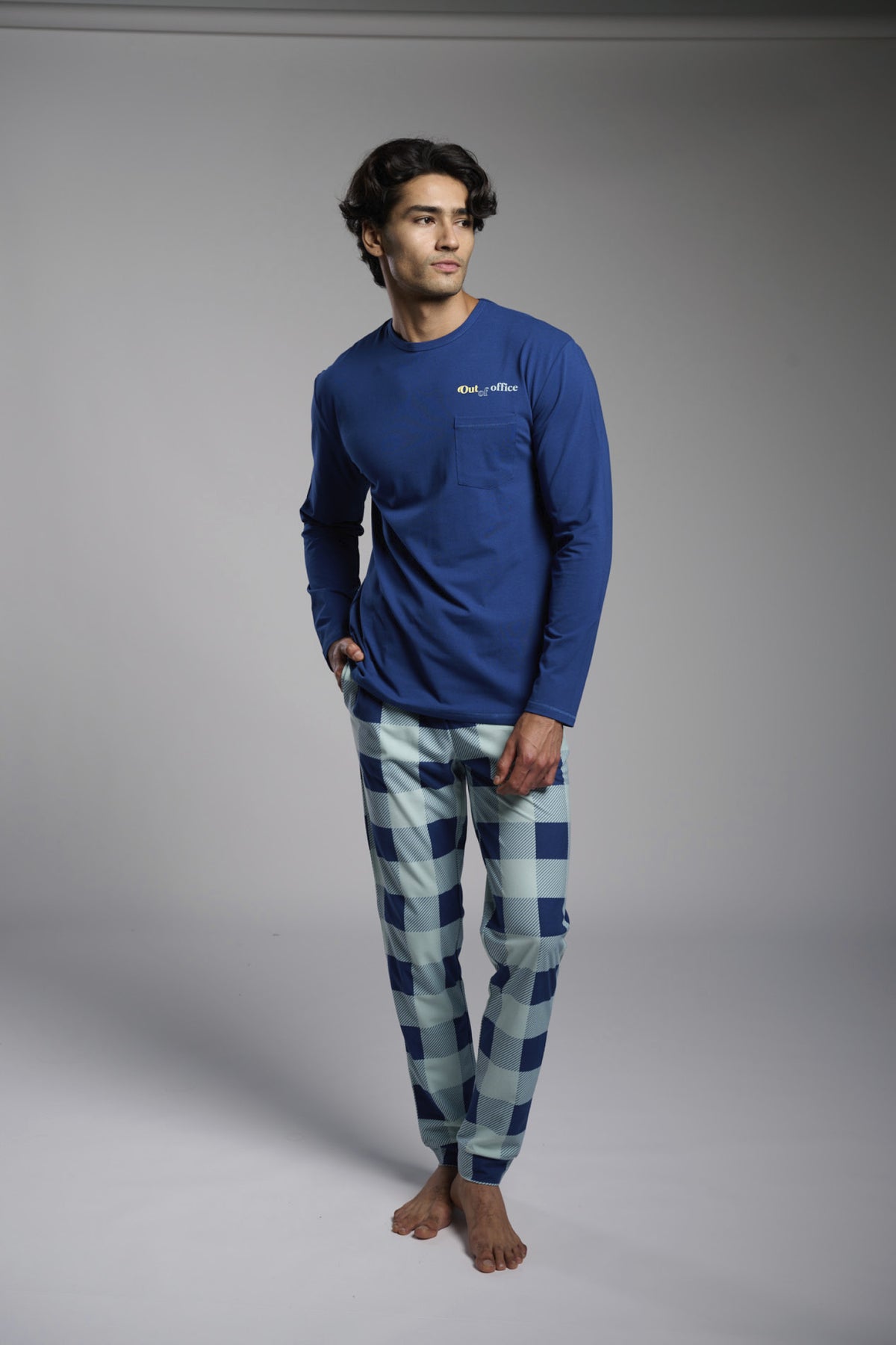 Men's long ultra-soft Out of Office checked pyjamas