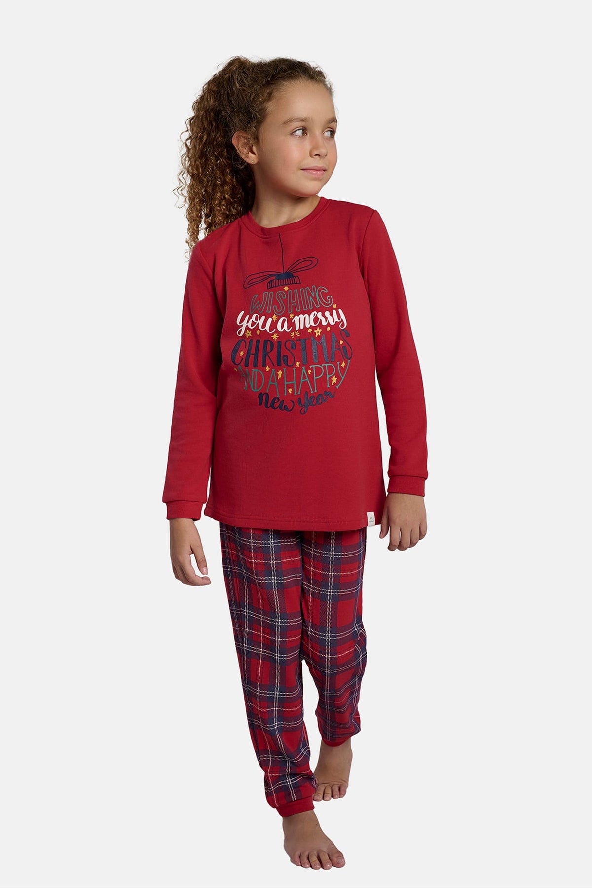 Unisex children's long brushed checked Christmas pyjamas