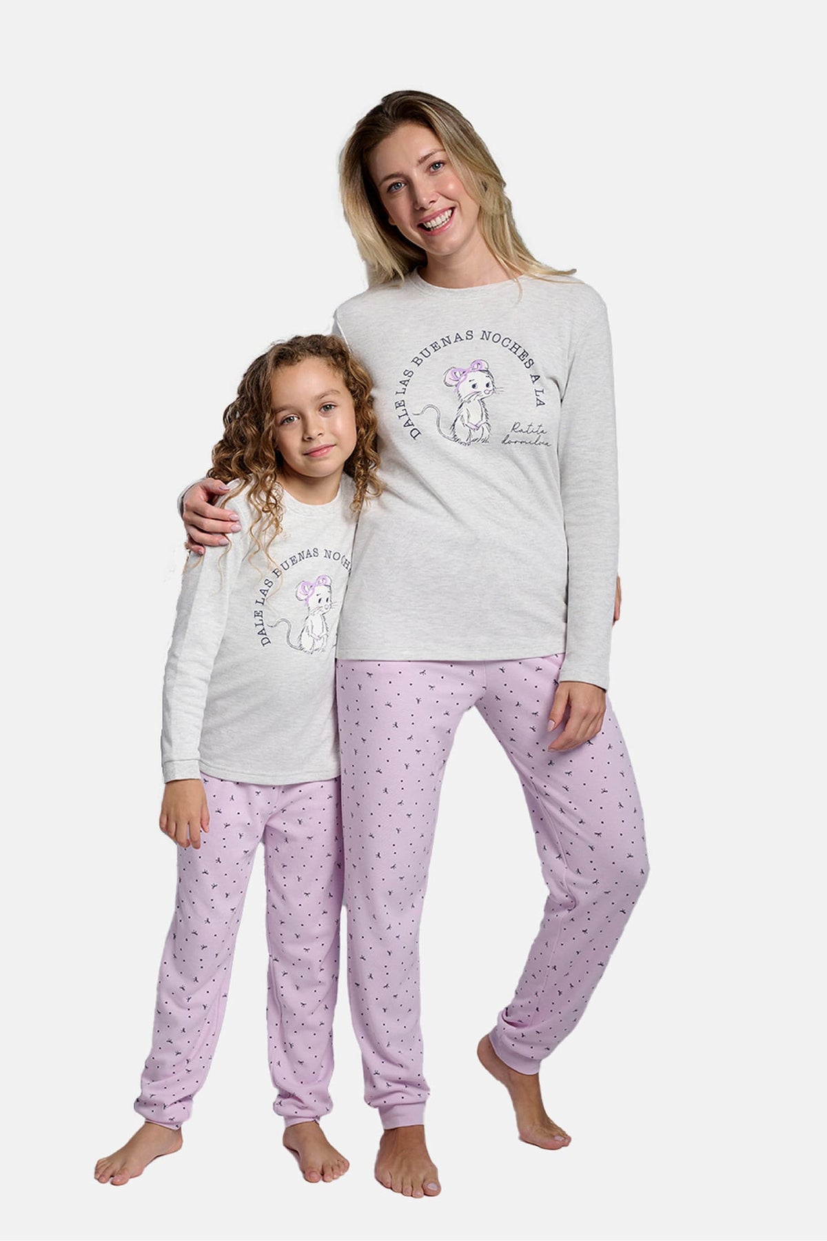 Girls' long brushed sleepy-mouse print pyjamas