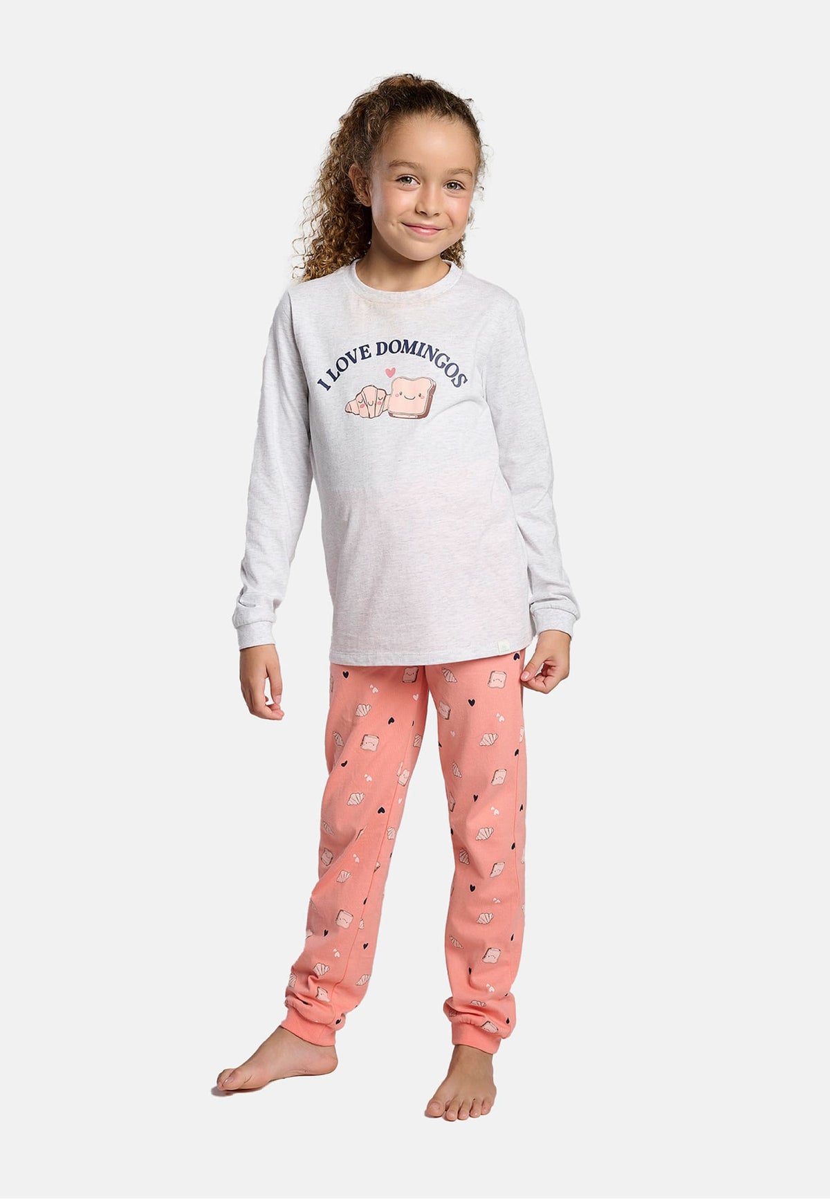 Girls' long cotton I Love Domingos printed pyjamas